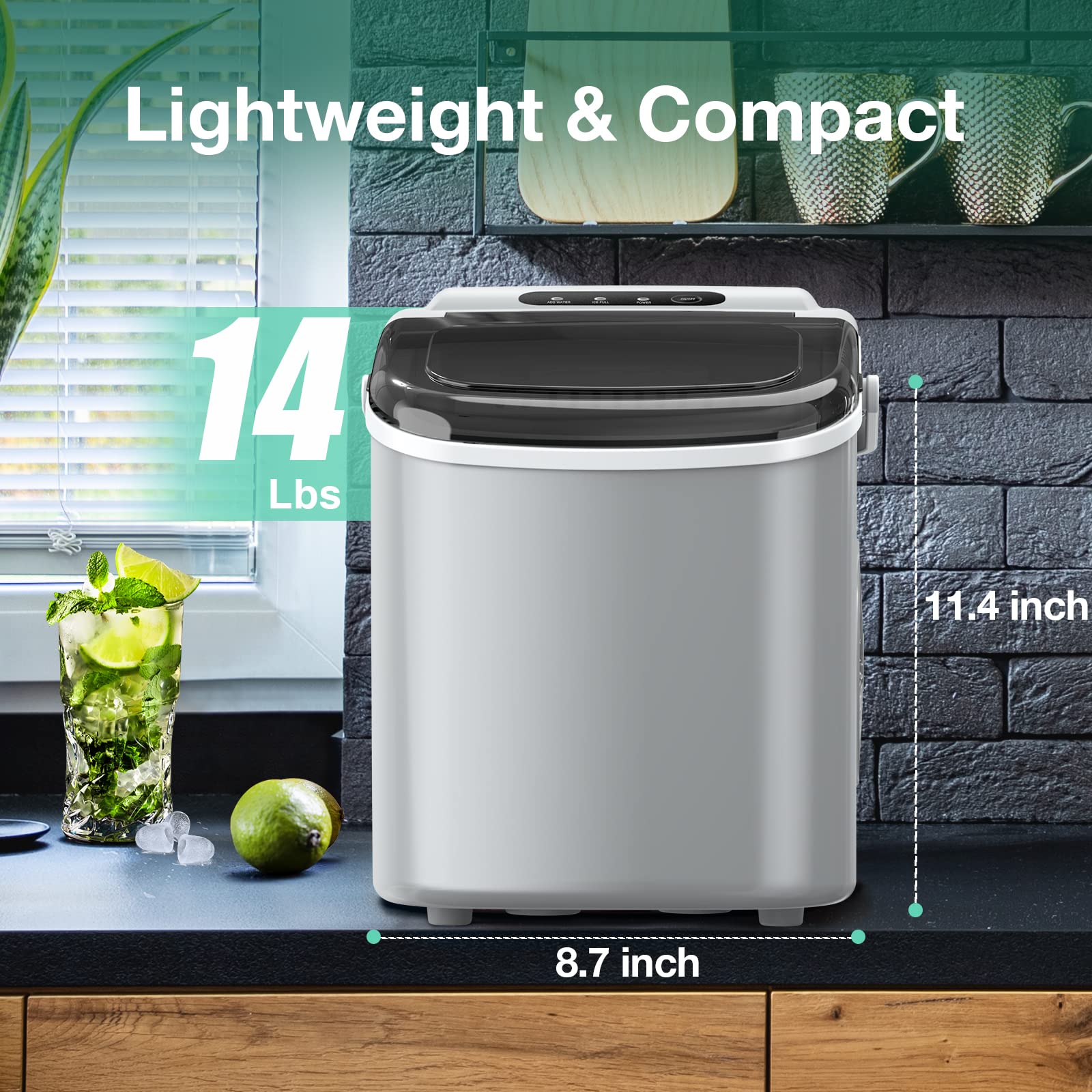 Portable Countertop Ice Maker Machine - 9 Ice Cubes in 6 Minutes, 26.5lbs/24H, Self-Cleaning with Ice Scoop & Basket - Perfect for Home Kitchen, Office, RV, Camping & Outdoor Parties