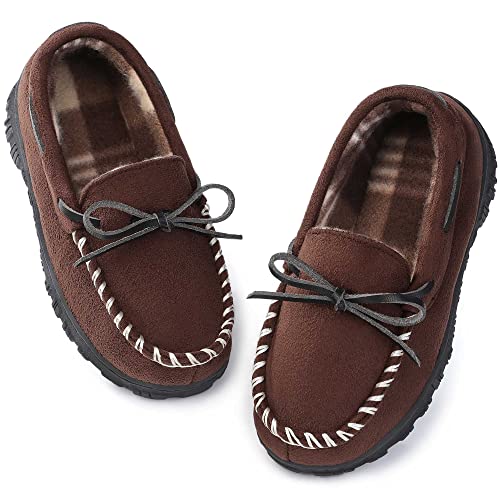 NCCB Boys & Girls Memory Foam Moccasin Slippers - Non-Slip Indoor/Outdoor Winter House Shoes for Kids - Perfect for Home, School & Playtime