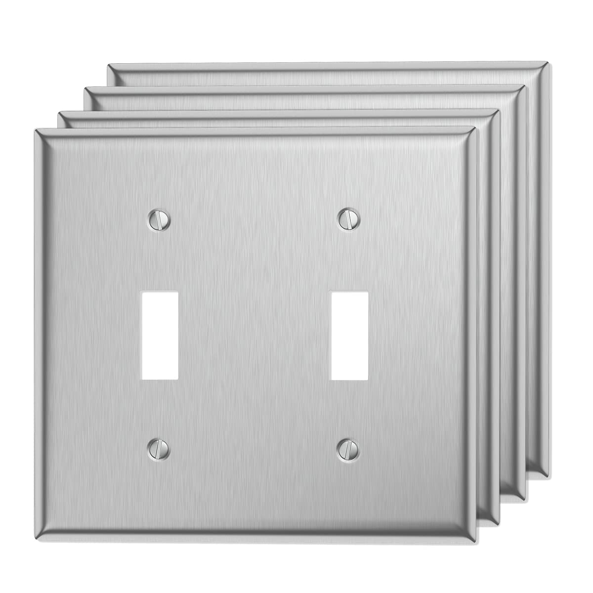 Stainless Steel Double Light Switch Cover - 2 Gang Metal Wall Plate Toggle Switch Plate Covers (4-Pack) - Perfect for Home, Office & Commercial Electrical Upgrades