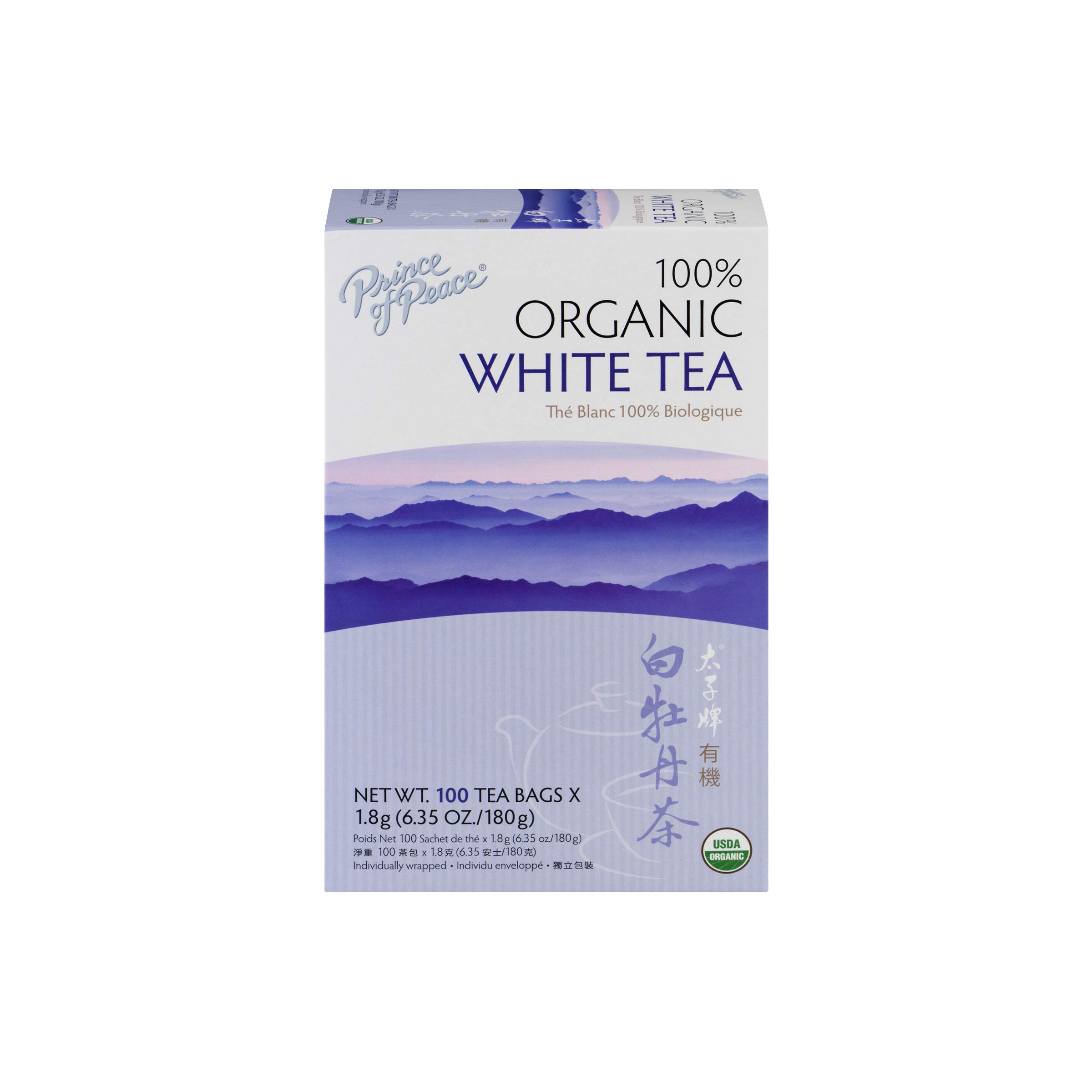 Prince of Peace Organic White Tea Bags - 100 Count (Pack of 9) | Premium Loose Leaf Tea Alternative for Relaxation, Detox & Daily Wellness | Perfect for Home, Office or Travel