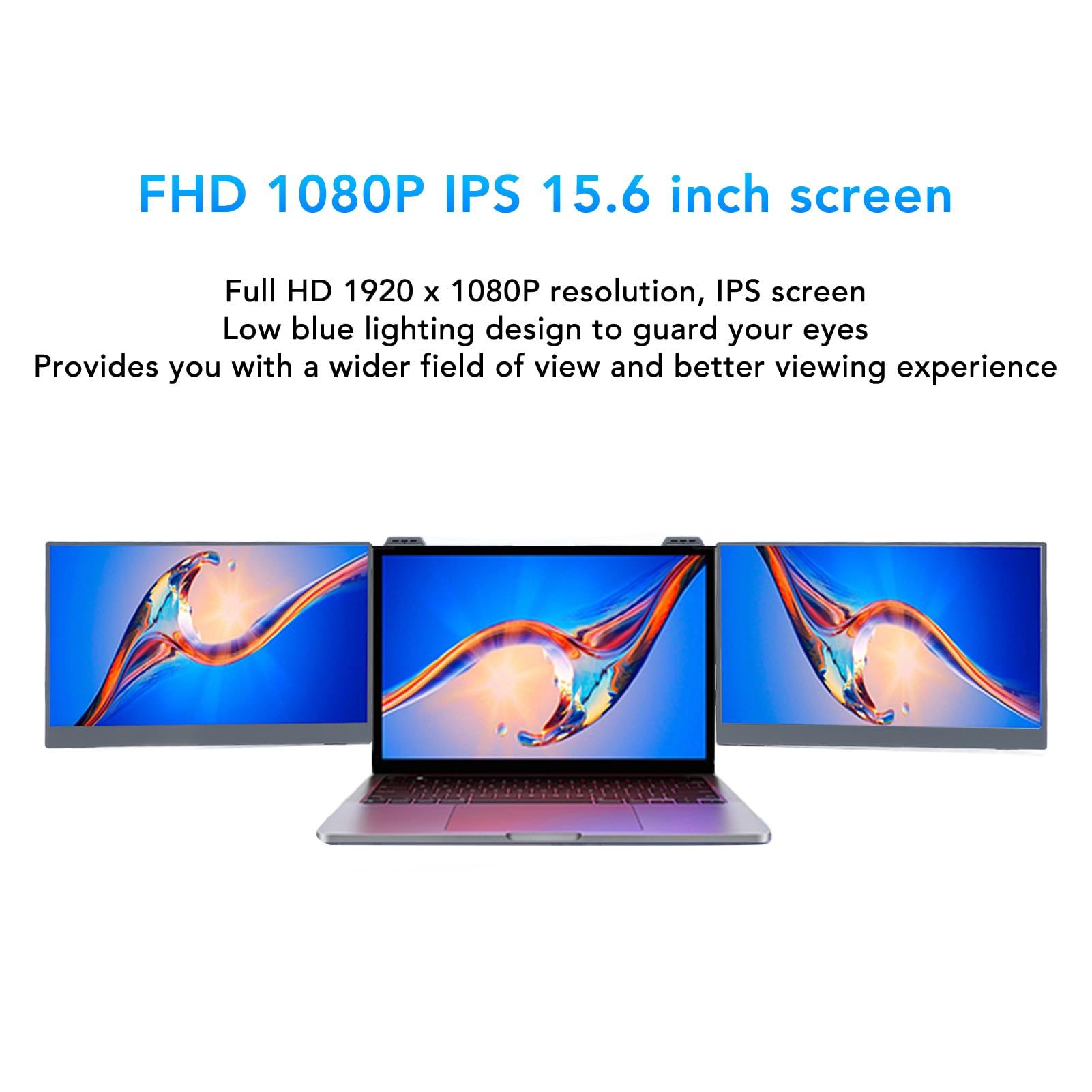 Elprico 15.6 Inch Portable Triple Monitor for Laptop - IPS FHD Display, Plug and Play Laptop Screen Extender - Perfect for Remote Work, Gaming & Multitasking