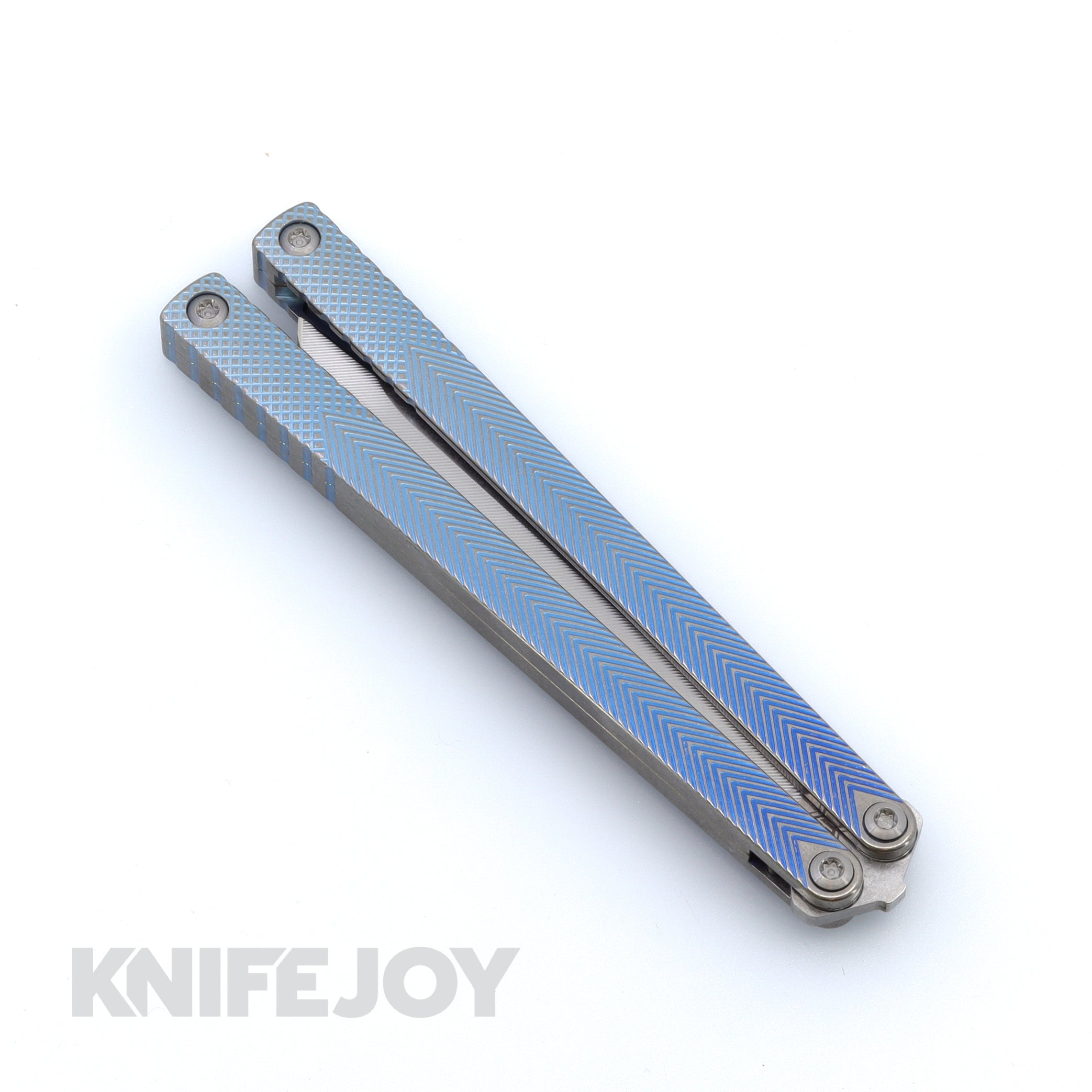 MachineWise Serif Balisong Knife - S35VN Steel Blade with Textured Grade 5 Titanium Handles (Blue Fade) - Perfect for EDC, Collecting & Flipping Practice