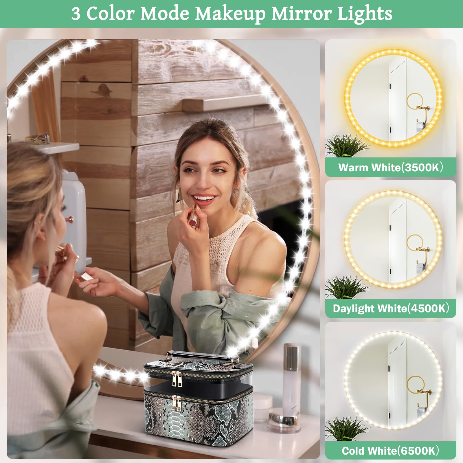LED Vanity Mirror Lights 13ft - 3 Colors, Adjustable Brightness for Makeup & Dressing Room (Mirror Not Included)