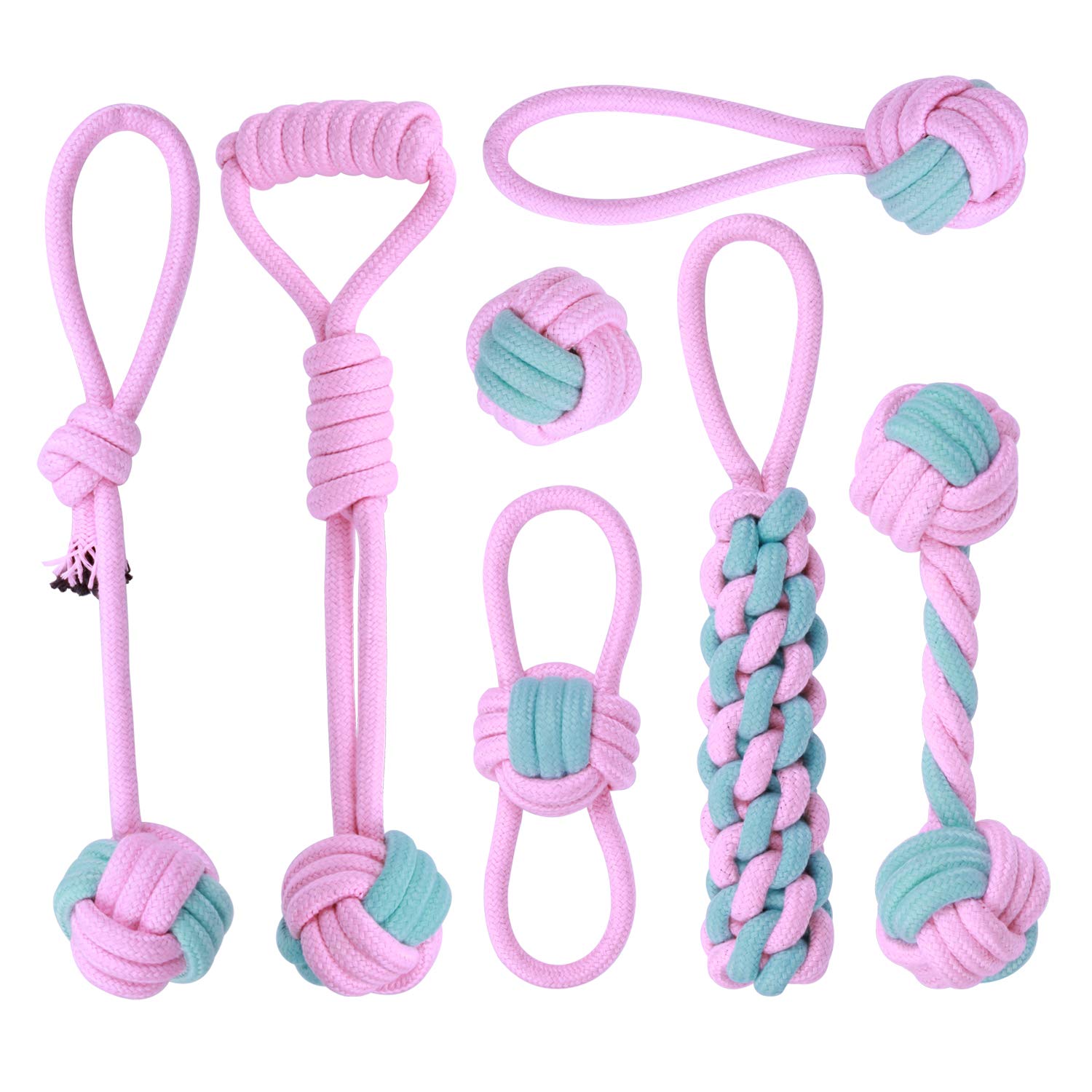 7 Pack Durable Dog Rope Toys - Interactive Chew Toys for Puppies & Dogs, Nearly Indestructible Rope Ball for Aggressive Chewers - Perfect for Fetch, Tug of War & Teeth Cleaning Playtime