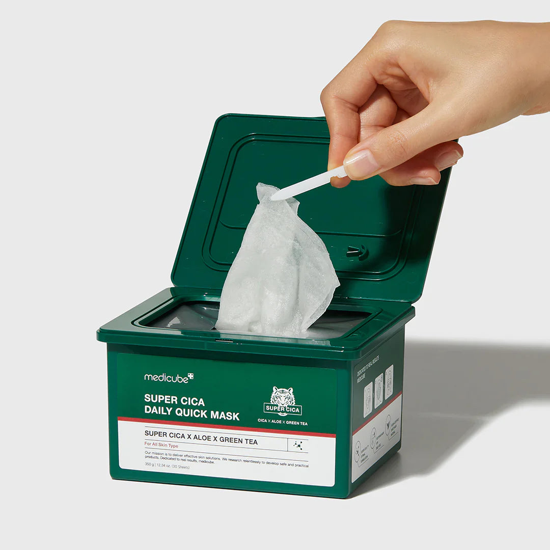 Medicube Super Cica Daily Quick Mask - 30 Sheets for Hydration & Soothing - Perfect for Sensitive Skin & Post-Treatment Care