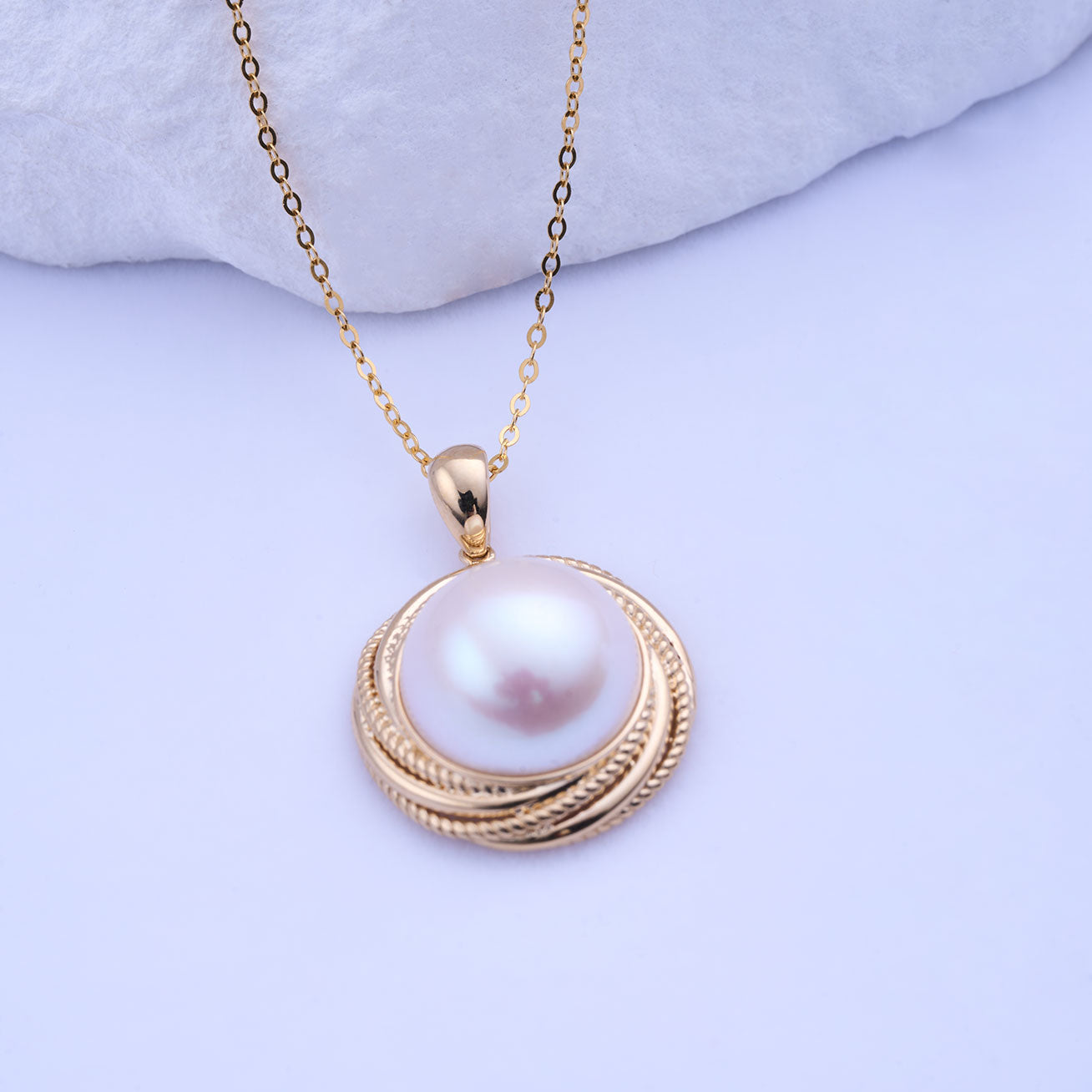 18K Solid Gold Edison Pearl Necklace KN00276 - Elegant Pearl Jewelry for Women, Perfect for Weddings, Anniversaries & Special Occasions