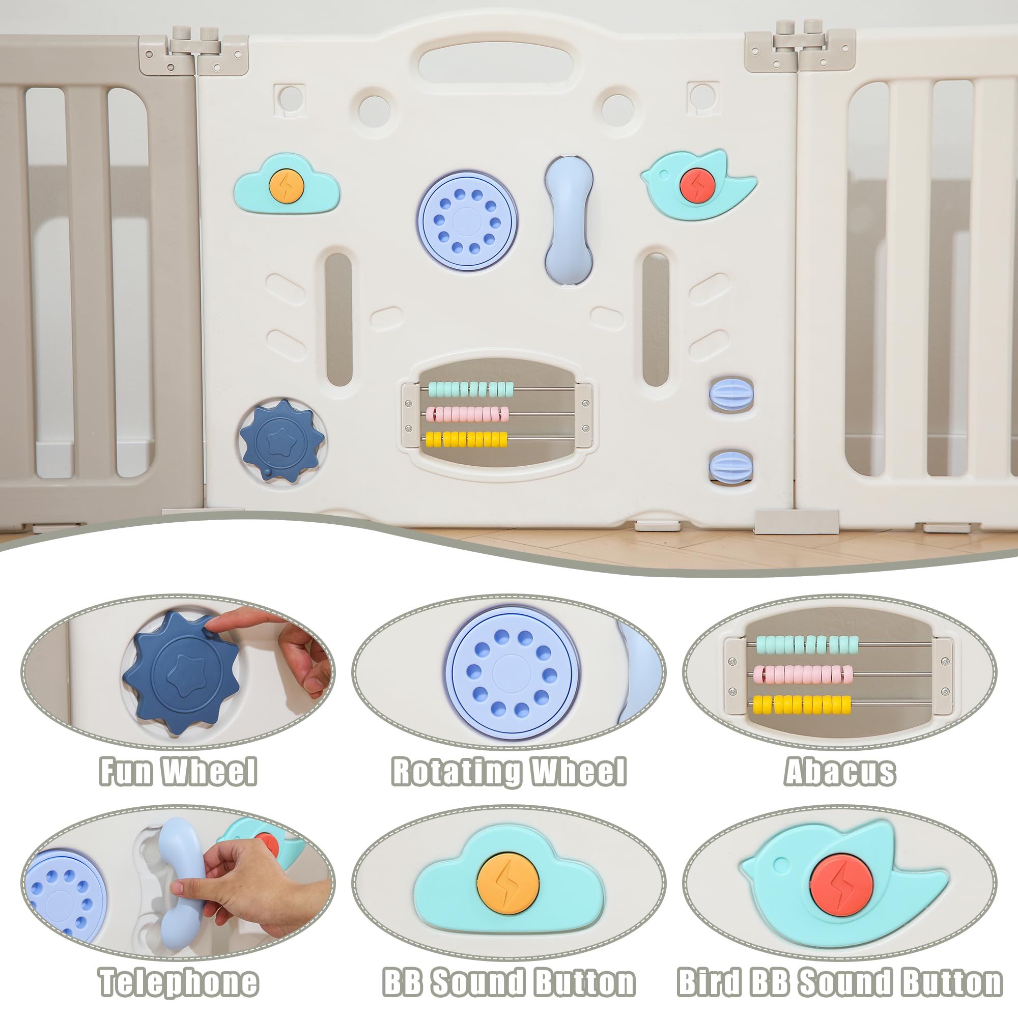 **Foldable Baby Play Pen - Extra Large 14-Panel Playpen for Babies & Toddlers, Portable Play Yard with Astronaut Design, Safety Baby Gate & Fence (Grey) - Indoor & Outdoor Use for Playtime, Learning & Safe Exploration**