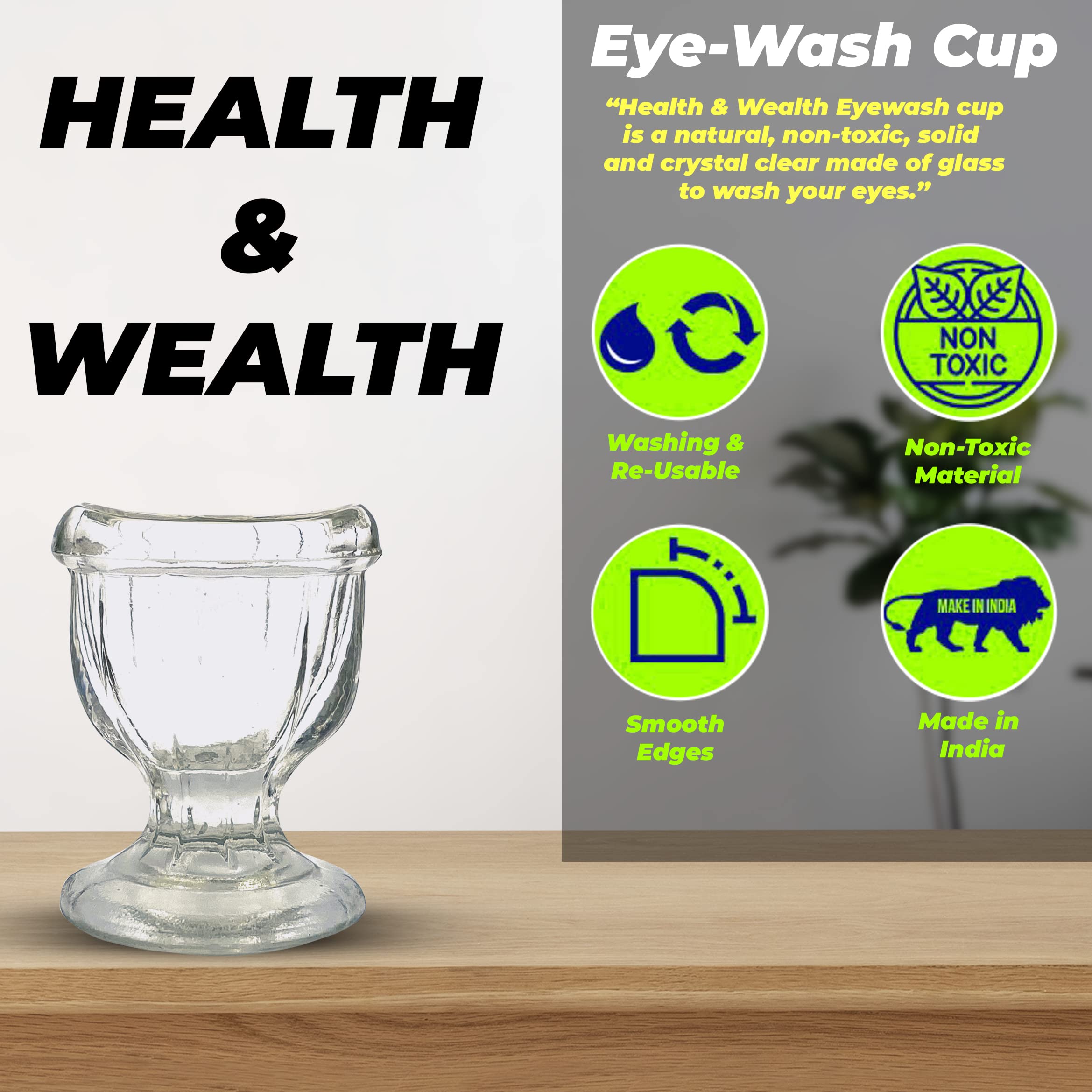 Premium Glass Eye Wash Cup Set of 2 - Relieves Dry Eyes, Dust & Irritants | Ergonomic Eye-Shaped Rim for Secure Fit | Gentle Eye Cleansing Solution for Home, Office & Travel Use