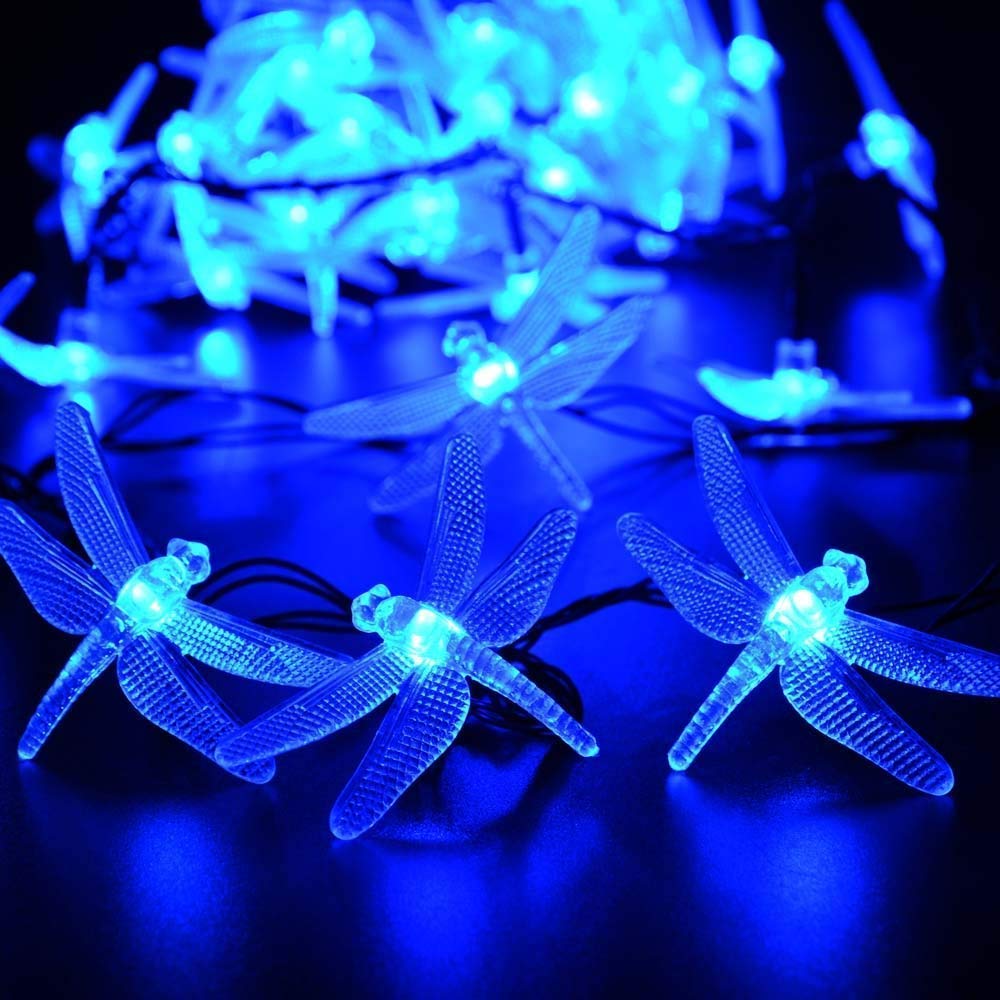 Solar Dragonfly String Lights - 20 LED 4.8M Waterproof Fairy Lights for Indoor/Outdoor Use - Perfect for Garden, Patio, Wedding Decor & Tree Lighting (Blue)