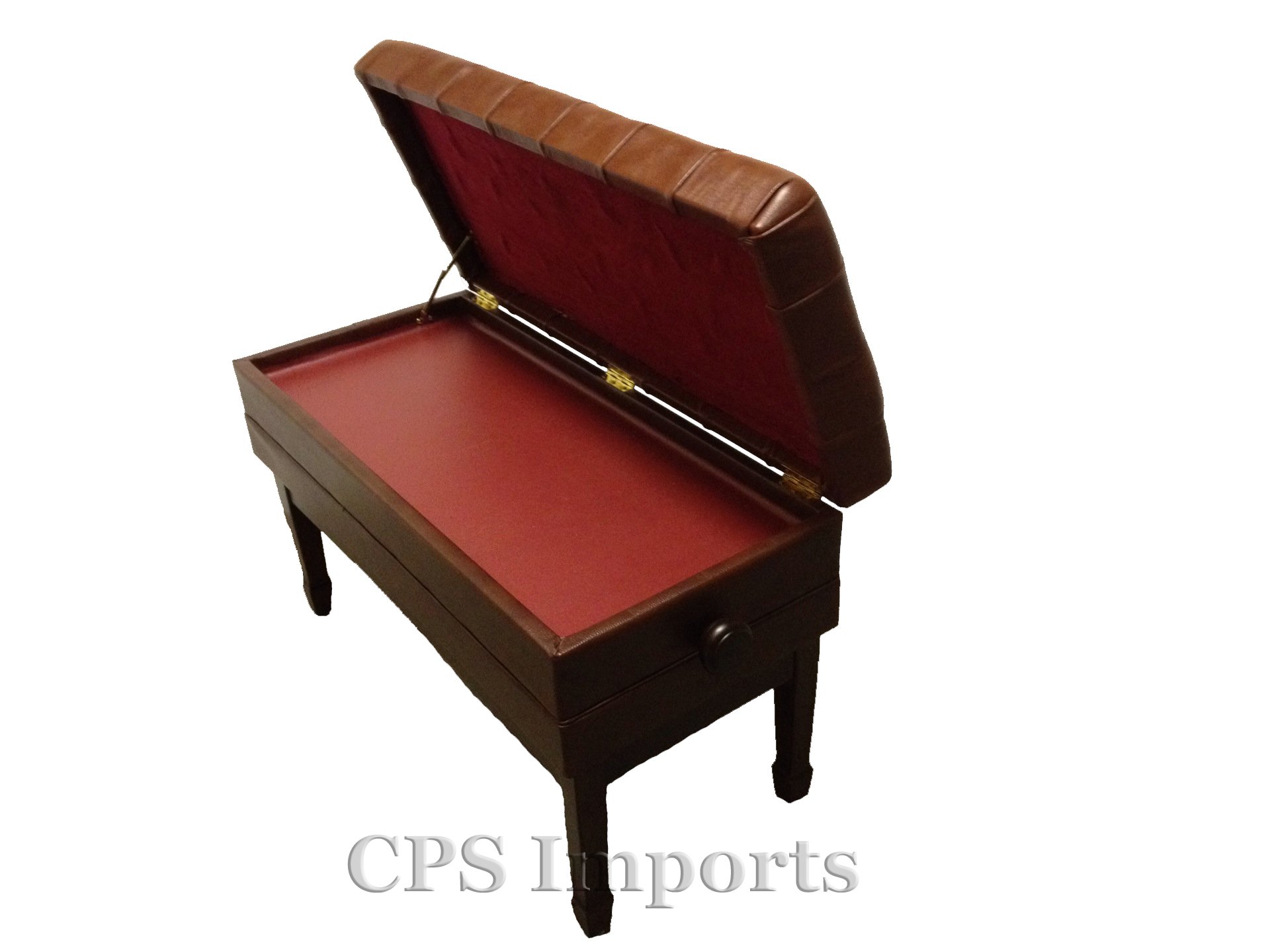 Genuine Leather Adjustable Duet Size Artist Concert Piano Bench Stool with Music Storage - Walnut Satin Finish - Perfect for Home Studios, Music Classrooms & Concert Halls