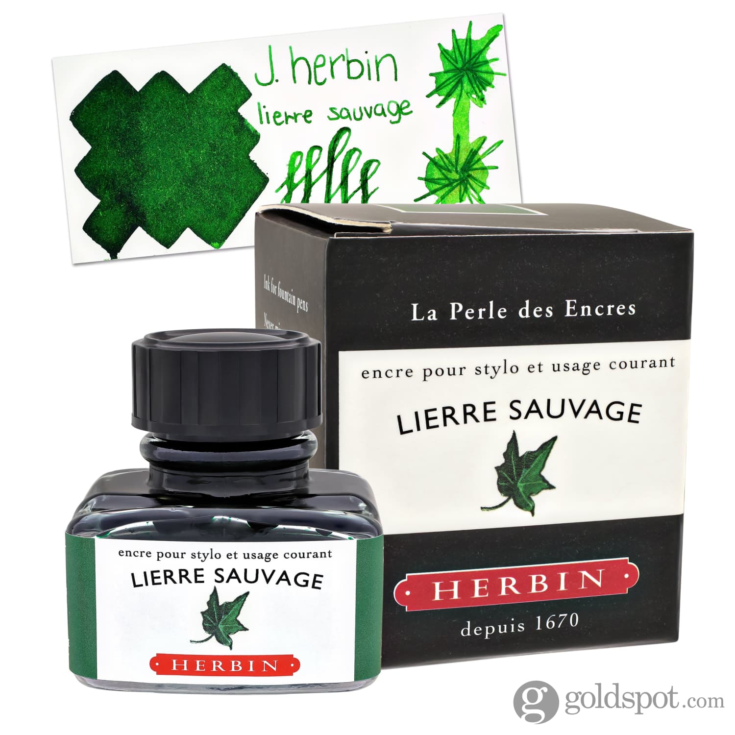 J. Herbin Wild Ivy Green Fountain Pen Ink - Premium Bottled Ink for Calligraphy, Writing & Art - Perfect for Journals, Letters & Creative Projects