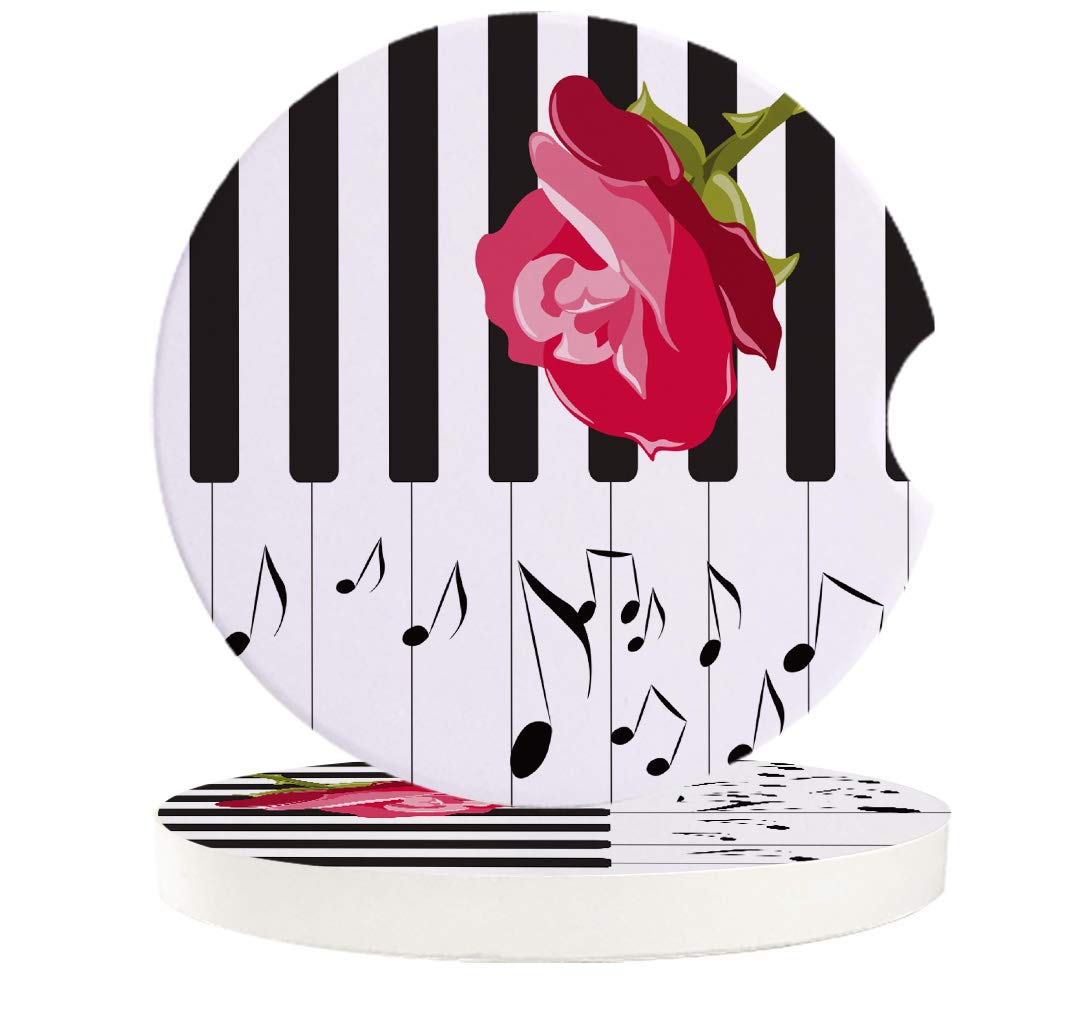 4 Pack Rose Piano Music Note Car Coasters - Elegant Absorbent Ceramic Stone Drink Coasters for Auto Cup Holders | Easy Removal Car Accessories | Perfect for Road Trips, Commuting & Coffee Lovers