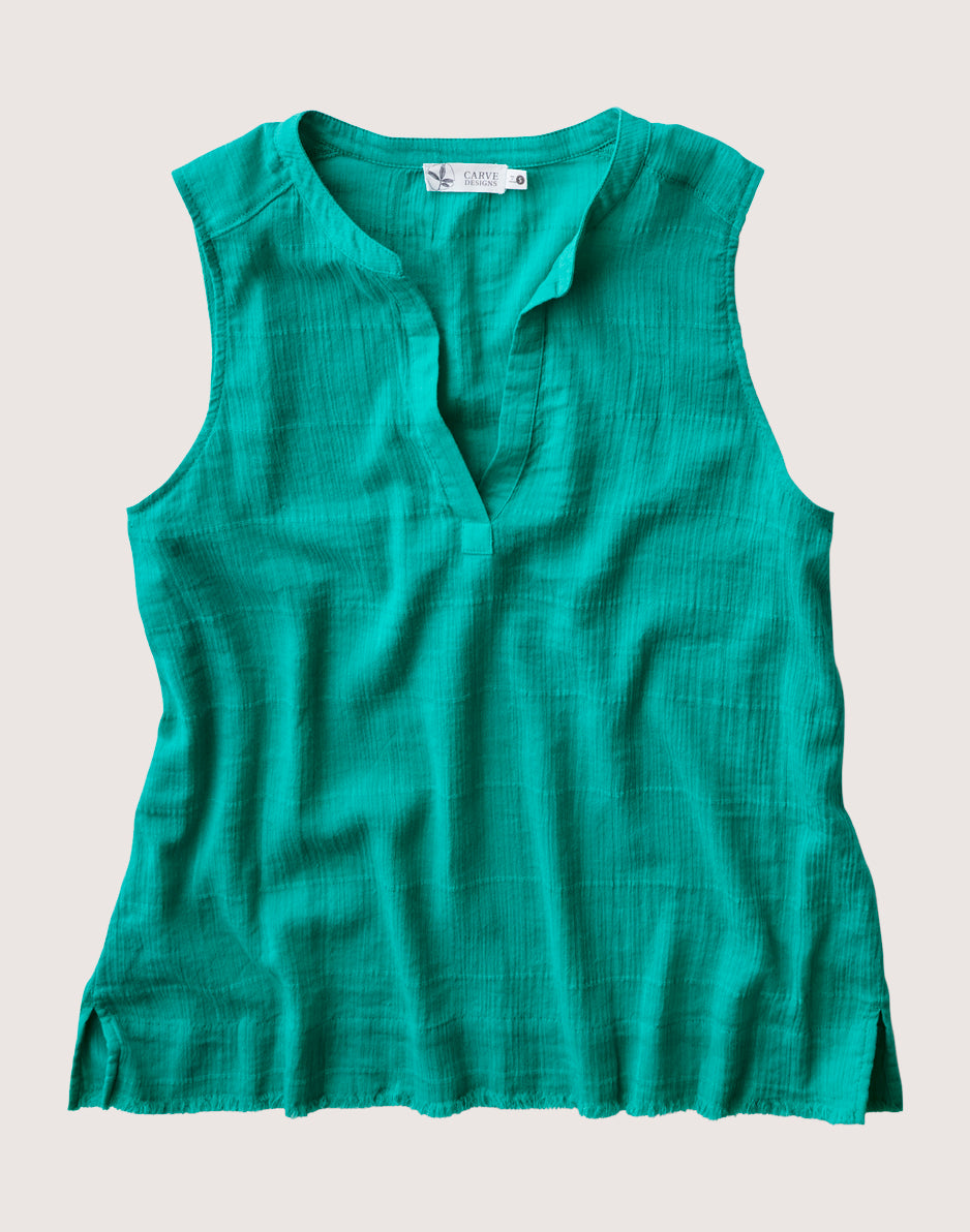 Dylan Textured Tank Top: Women's Casual Fern Green Blouse for Summer Outfits | Perfect for Beach, Travel & Everyday Wear