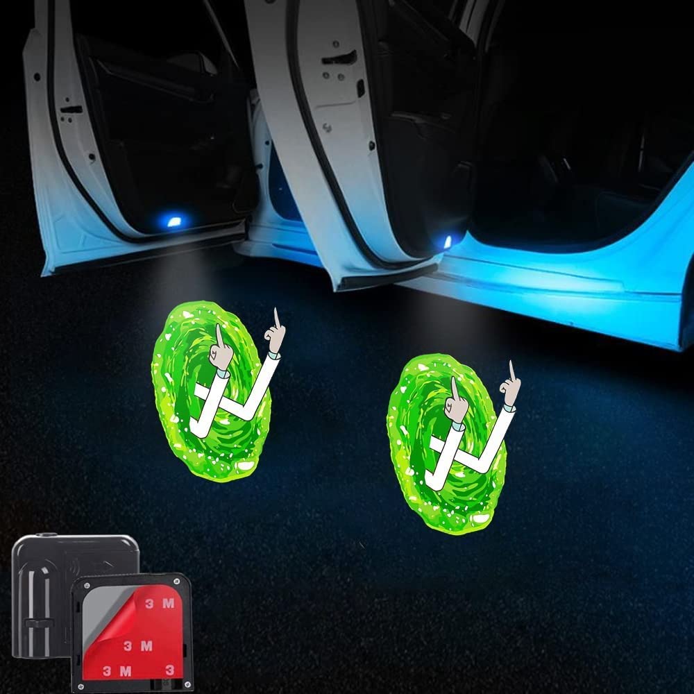 Universal Car Door Projector Lights - Morty & Rick Themed Welcome Courtesy Shadow Lights for Car Enthusiasts | Perfect for Nighttime Driving, Car Decor, and Rick & Morty Fan Gifts (MR)
