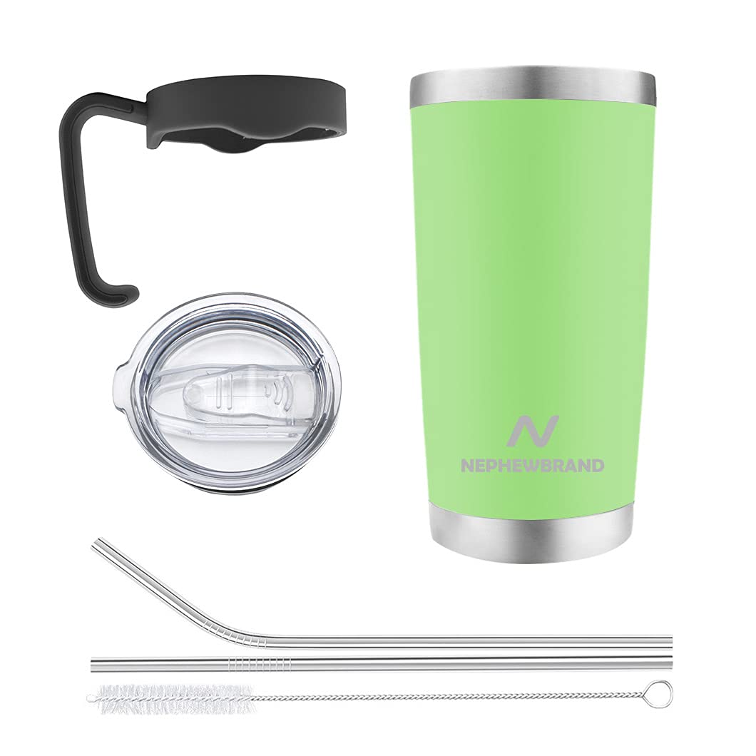 Nephewbrand 20oz Double Wall Stainless Steel Vacuum Insulated Tumbler with Lid & Straw - Leakproof Travel Mug for Hot & Cold Drinks - Perfect for Coffee, Tea, Iced Beverages - Home, Office, School, Camping, Gym - Lime Green