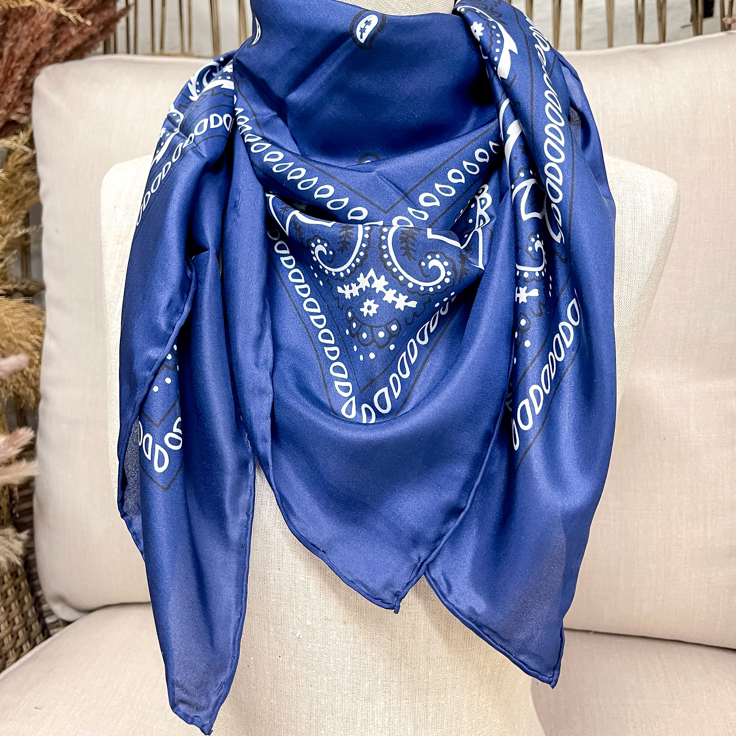 Premium Navy Blue Silk Bandana Wild Rag - Stylish & Breathable for Cowboy, Motorcycle & Outdoor Activities