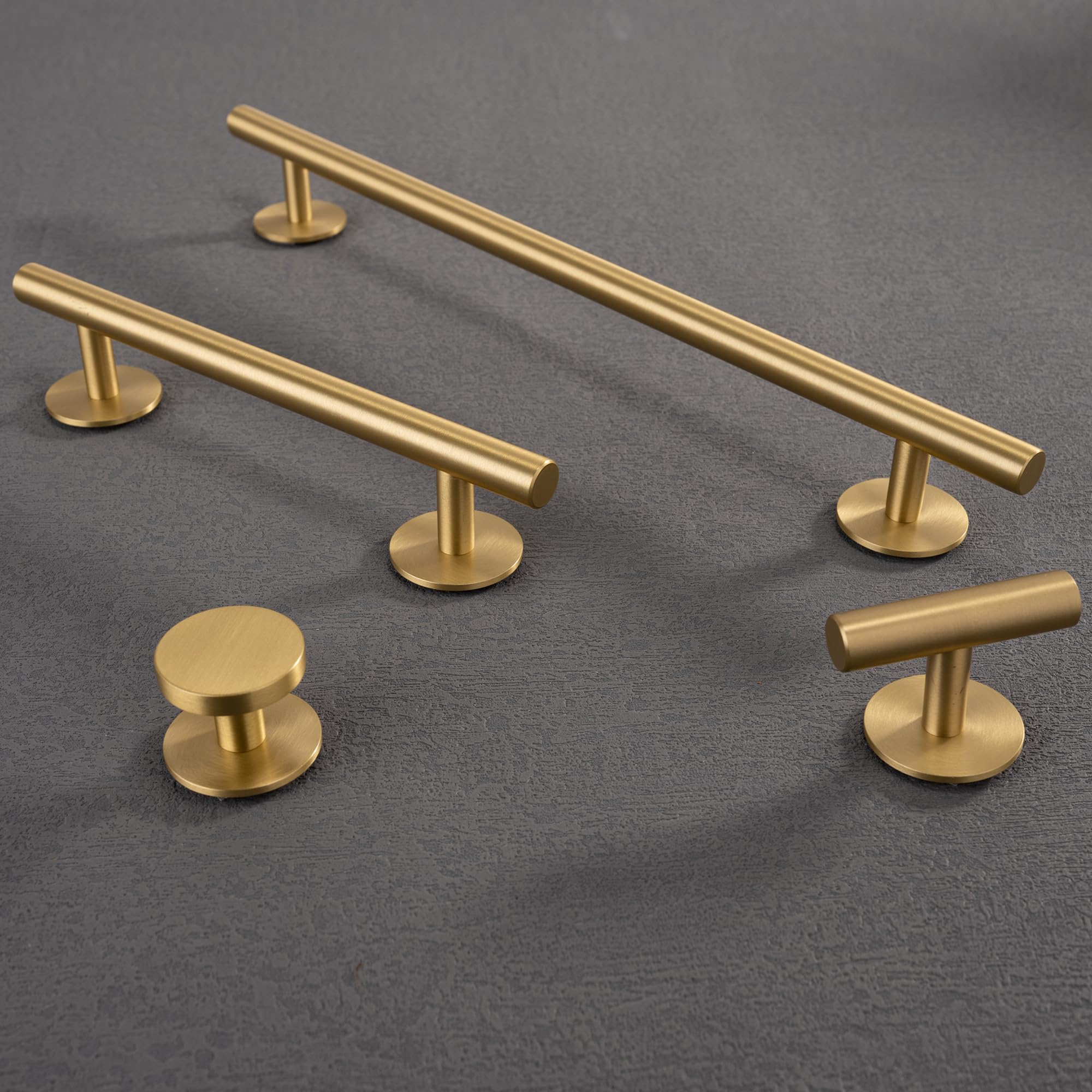 QOGRISUN 10-Pack Solid Brass Cabinet Knobs Back Plates - 1.25 Inch Diameter Rounded Ring Pulls - Brushed Brass Finish Cabinet Hardware for Kitchen, Bathroom & Furniture Upgrade