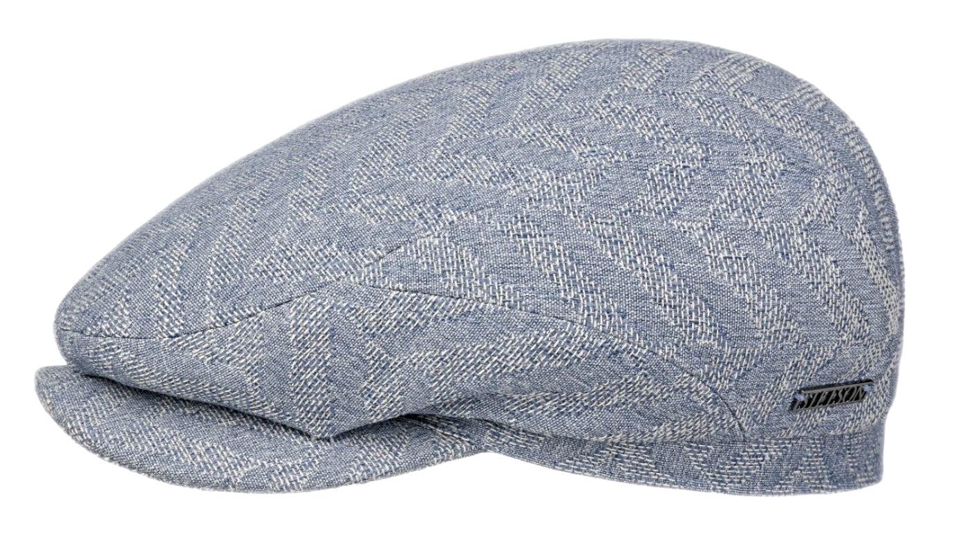 Stetson Textured Cotton Blend Zig Zag Flat Cap in Pale Blue - Classic Driver Style Hat for Men | Perfect for Casual Wear, Outdoor Activities & Vintage Fashion