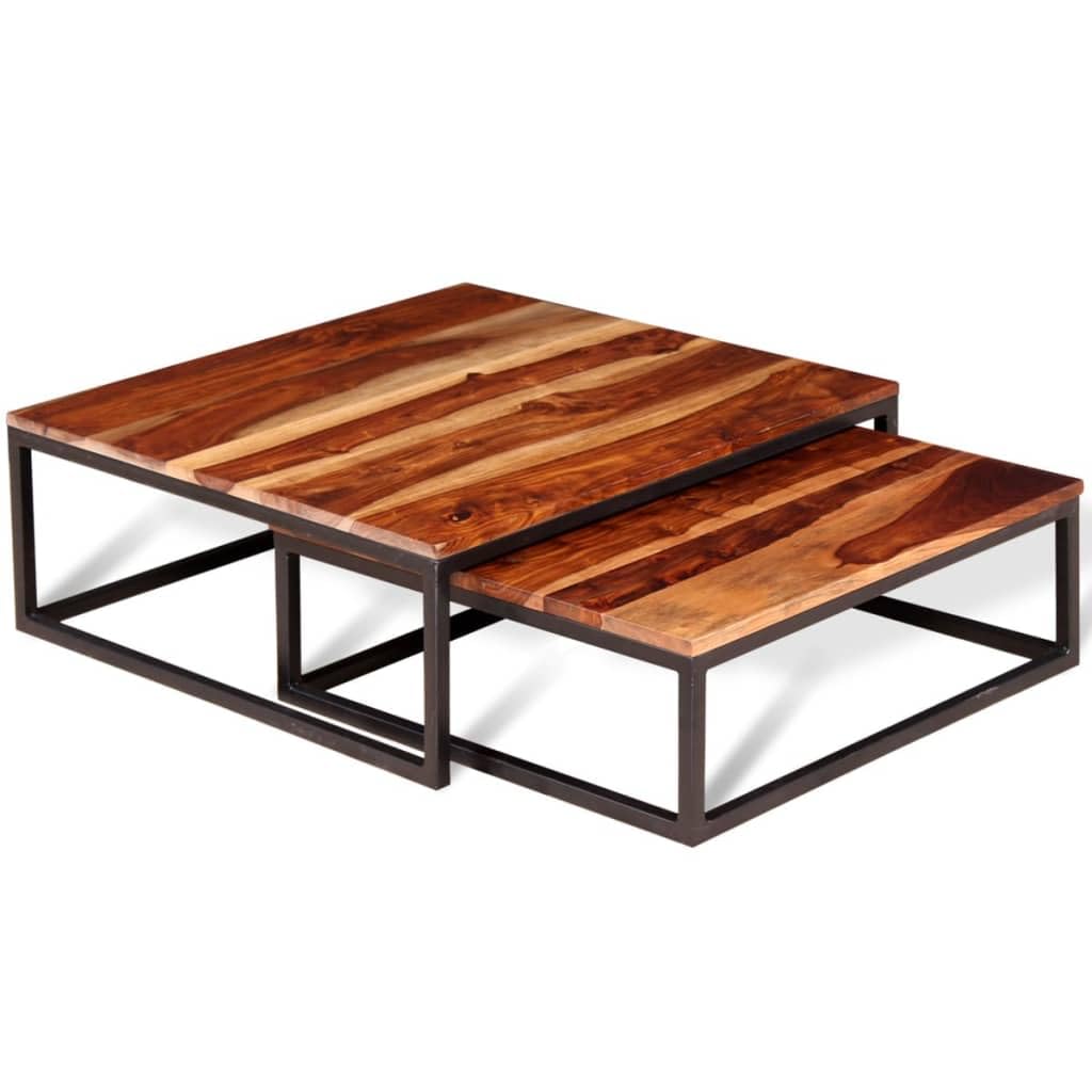 Modern 2-Piece Nesting Coffee Table Set - Solid Sheesham Wood - Perfect for Living Room, Lounge & Small Spaces