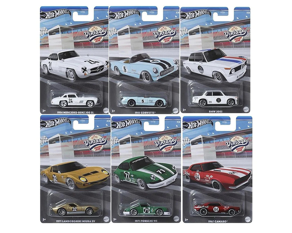 Hot Wheels Vintage Racing Club Die-Cast Cars - Collectible 1:64 Scale Model Cars for Kids & Adults - Perfect for Racing Play, Display & Gifts