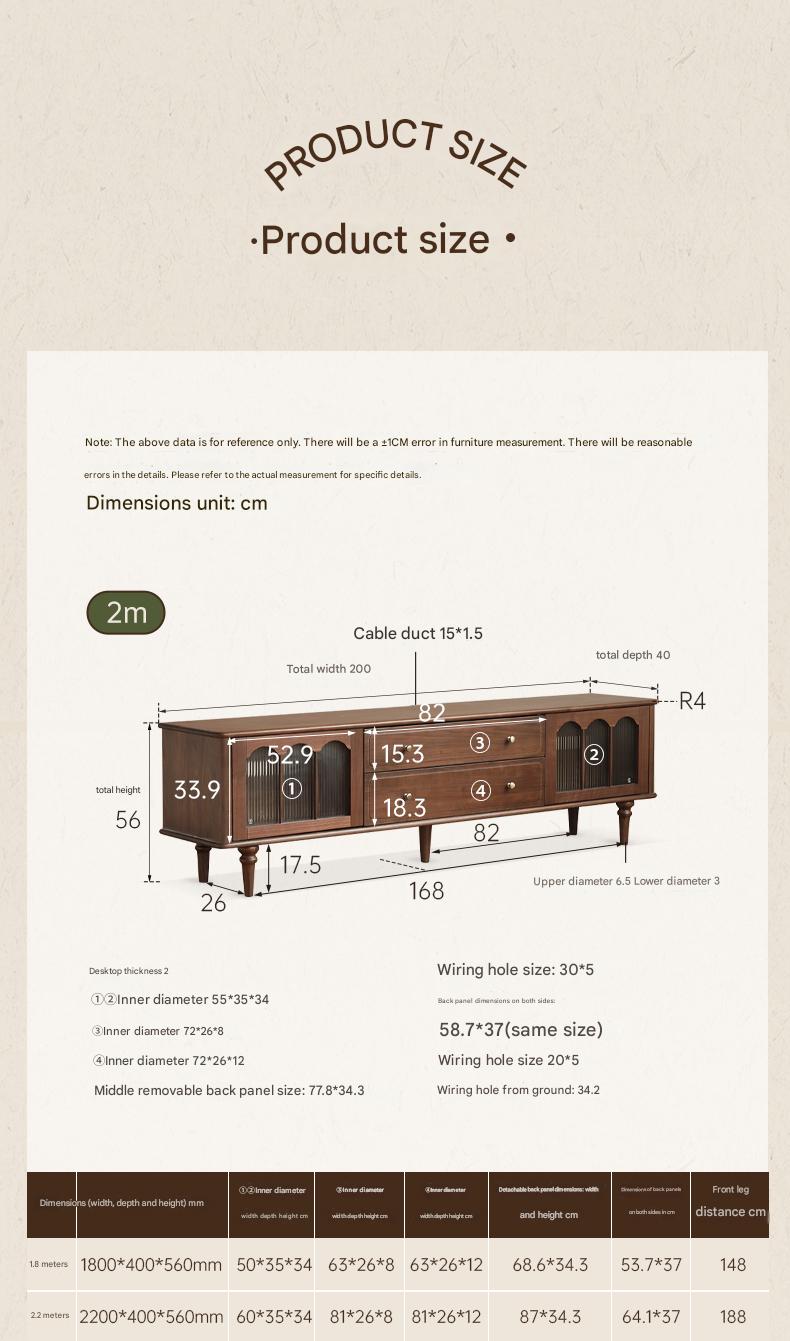 Solid Black Walnut Wood Retro TV Stand - Vintage American Style TV Cabinet for Living Room, Bedroom & Home Theater
