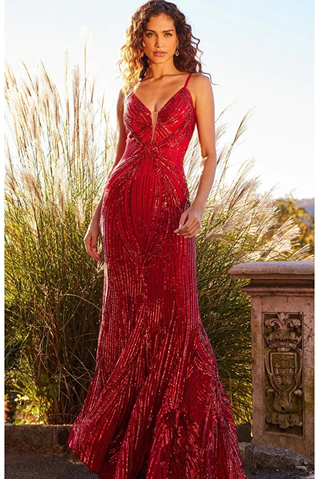 Jovani 09693 Hot Pink Plunging Neckline Embellished Prom Dress - Perfect for Homecoming, Formal Dances & Special Occasions