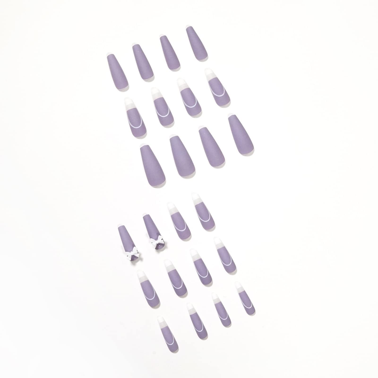 Rattan Purple French Bow Press-On False Nails - Durable & Easy Manicure - Fake Nails with Bow Design - Removable Nail Stickers for Parties, Weddings & Special Occasions