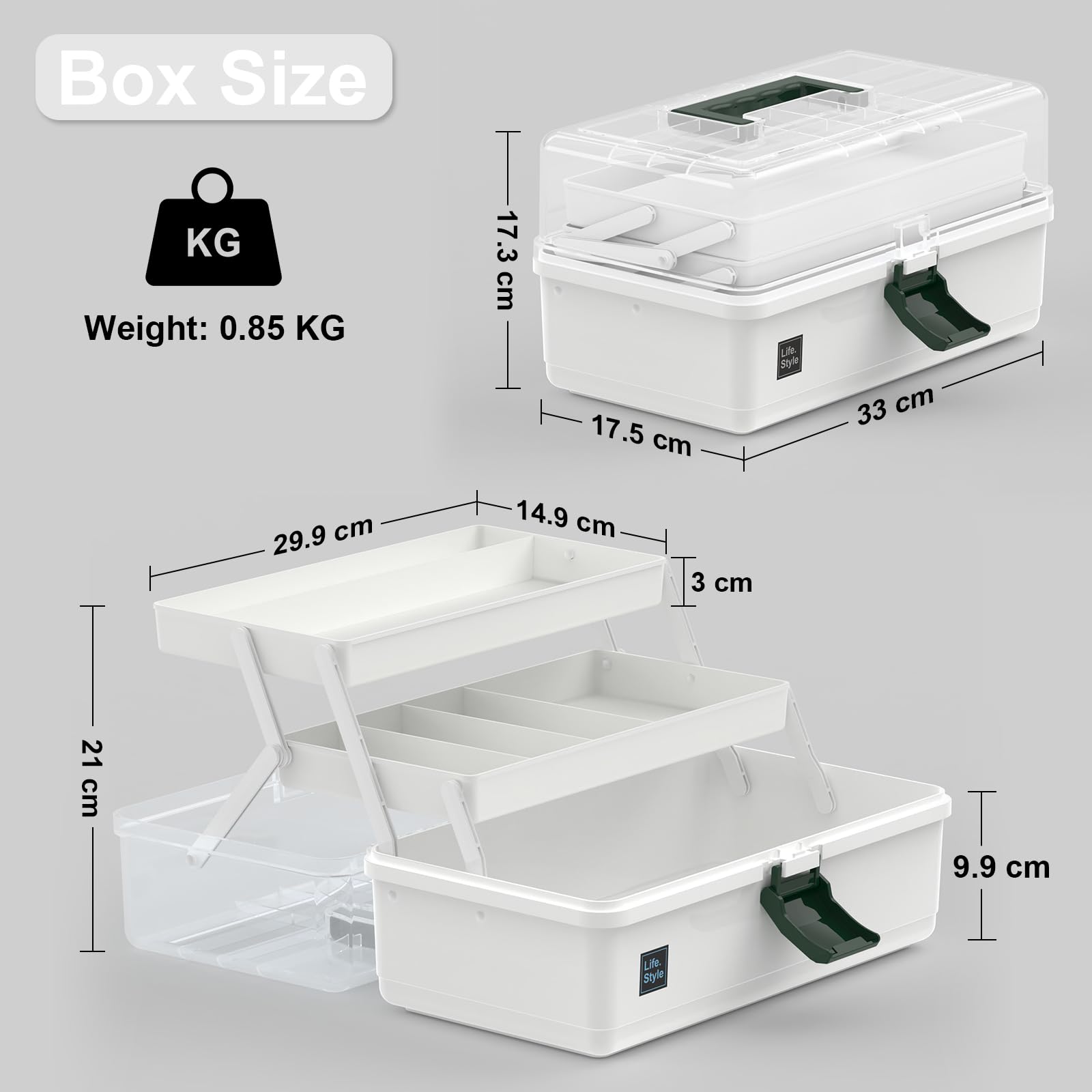 13-Inch 3-Layer Plastic Craft Storage Box with Handle - Multifunctional Organizer for Sewing, Medicine, Art Supplies, Makeup & Hair Accessories - Perfect for Home, Office & Travel Organization