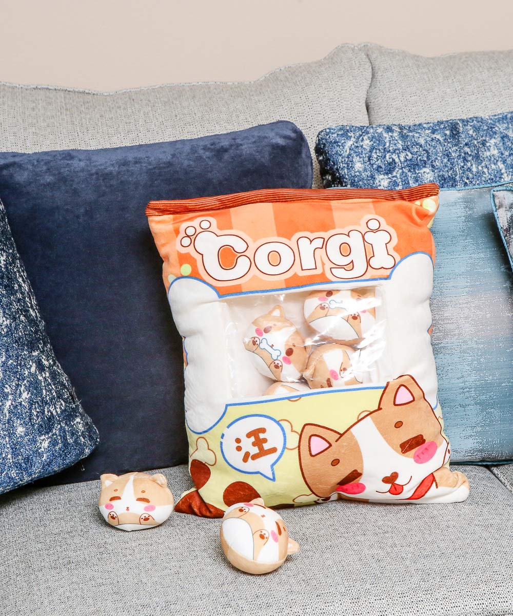 Corgi Snacks Soft Pillow with 8 Corgi Small Head Plushies - Perfect for Dog Lovers, Home Decor, and Cute Gift Ideas