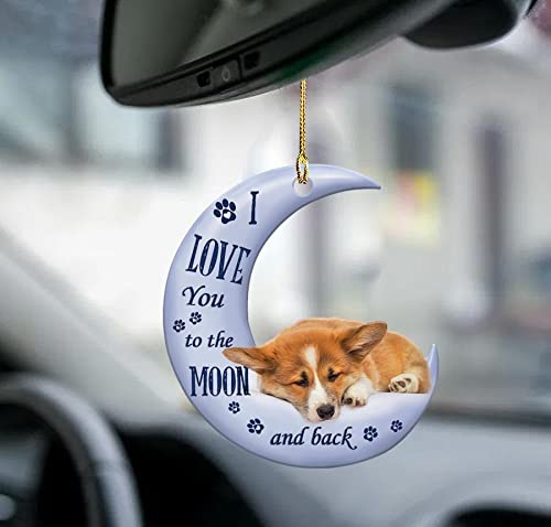 Cute Corgi Crescent Moon Car Hanging Ornament - Realistic Sleeping Puppy Decor for Dog Lovers - Perfect Car Accessory Gift for Pet Owners - Ideal for Home, Office & Vehicle Decoration