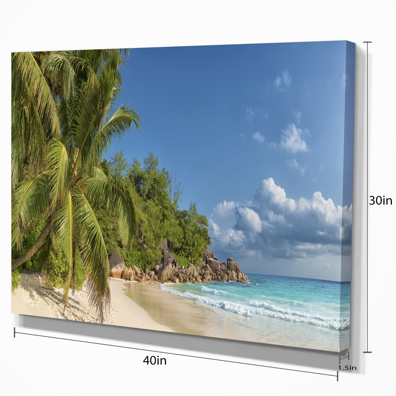 Anse Georgette Beach Dark Blue Large Seascape Art Canvas Print - Ocean Wall Decor for Living Room, Bedroom & Office