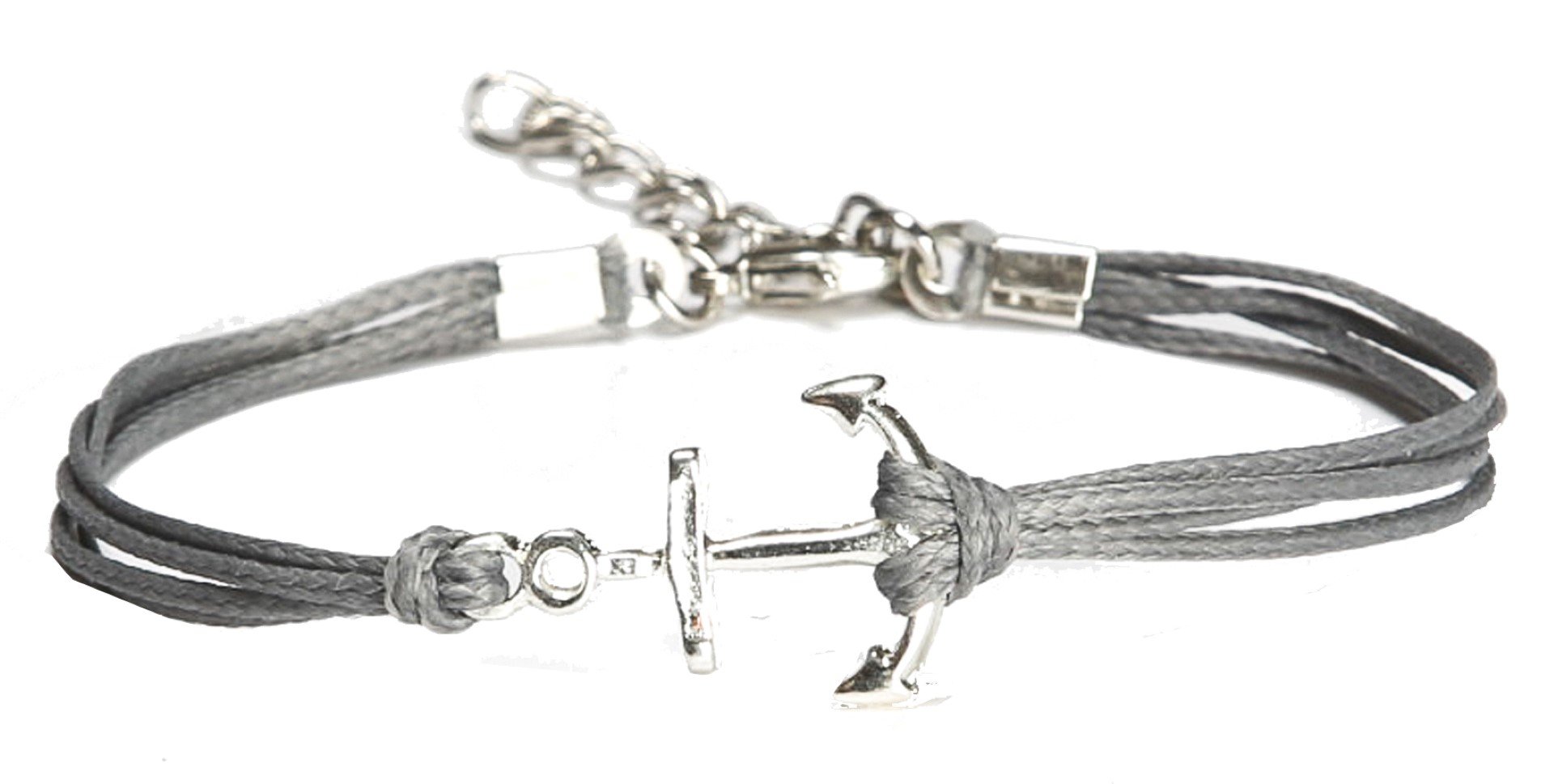 Women's Gray String Ankle Bracelet with Silver Plated Anchor Charm - Dainty Minimalist Anklet Jewelry for Wife, Her, Beach, Summer & Ocean - Perfect for Sailing, Vacation & Boho Style Outfits