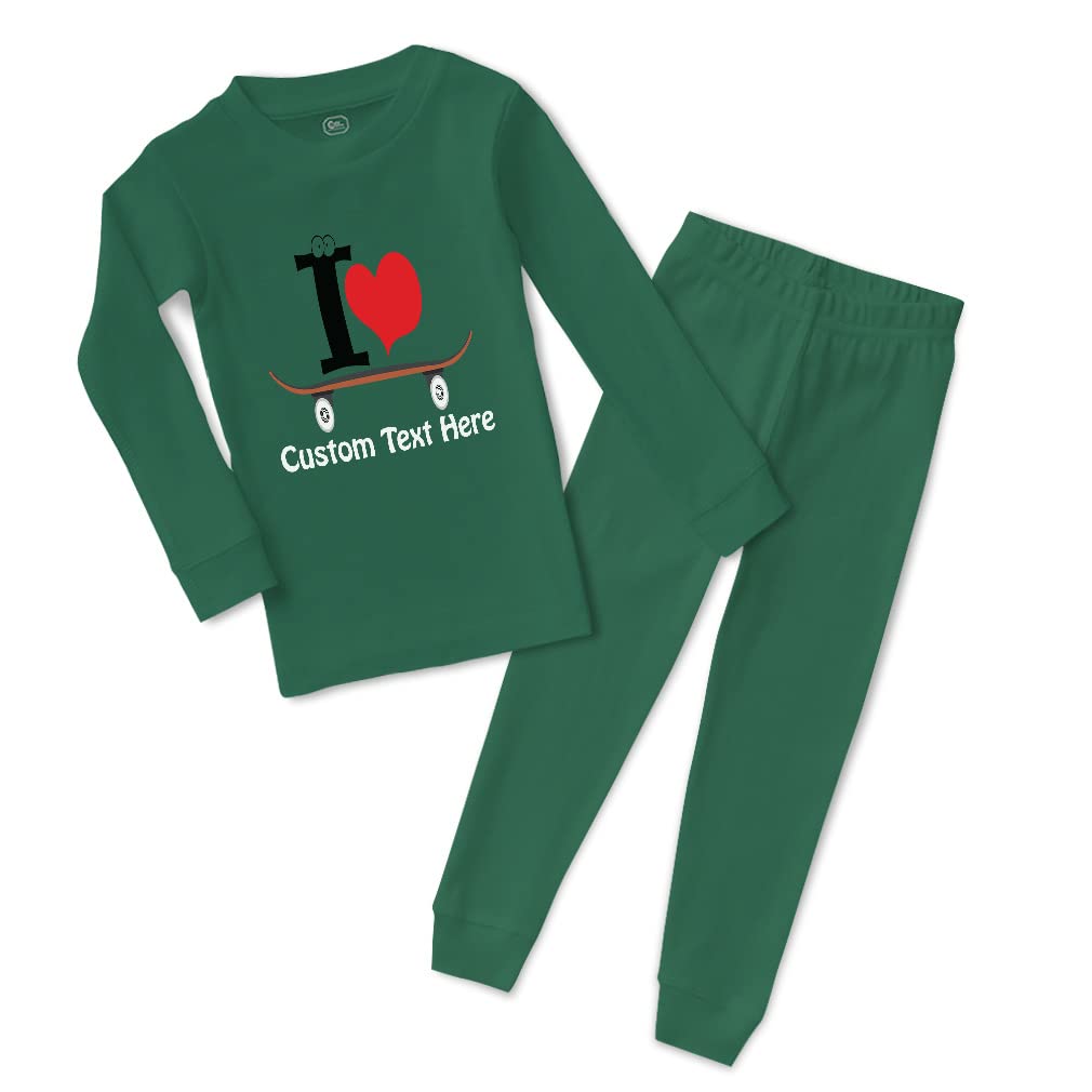 Custom Boy & Girl Cotton Toddler Pajamas - I Love Skateboard Snug Fit Sleepwear for Kids | Perfect for Bedtime & Lounging
