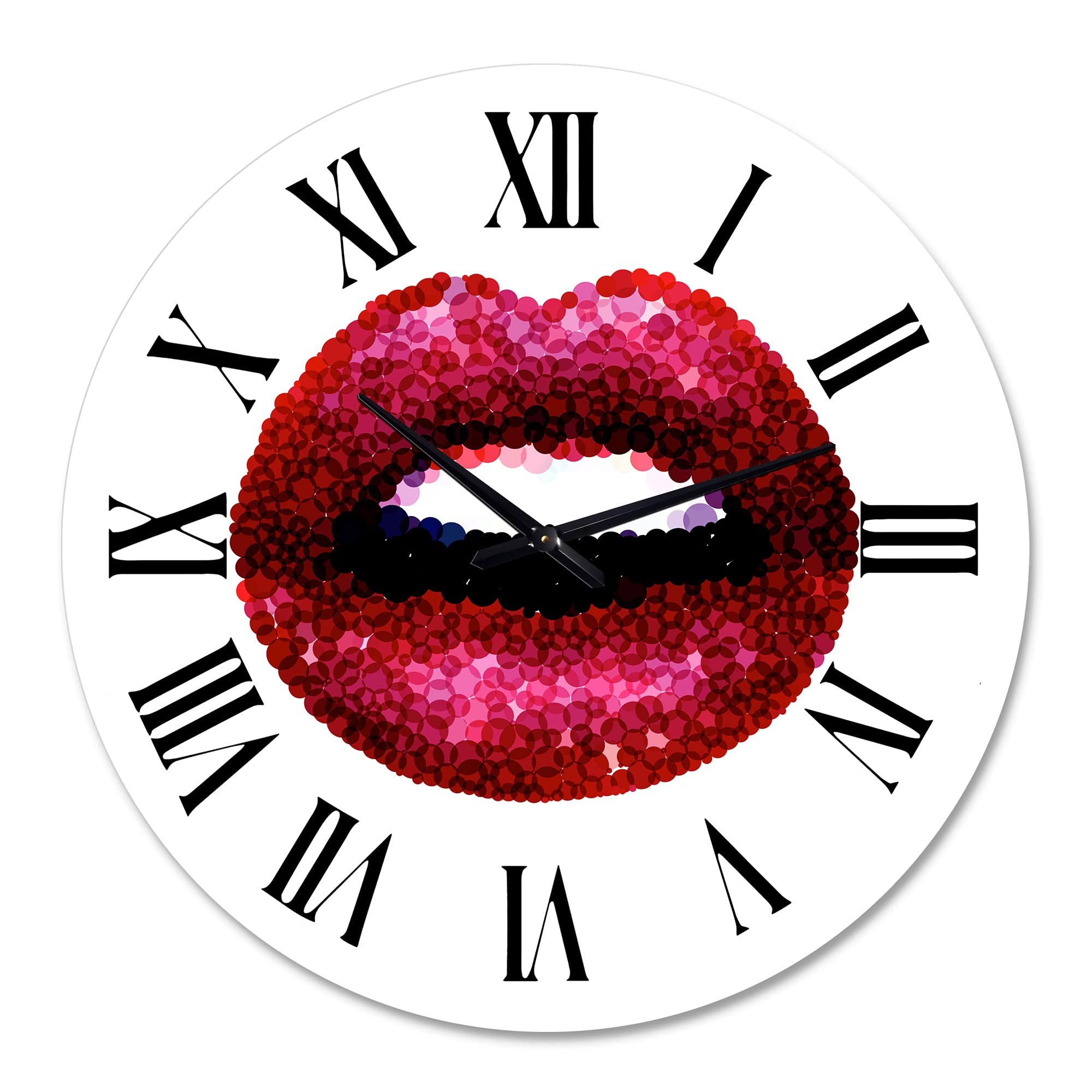 DesignQ Modern Wall Clock - Large 'Sexy Red Woman Lips' Art Decor for Living Room, Bedroom & Office | Silent Non-Ticking Battery Operated
