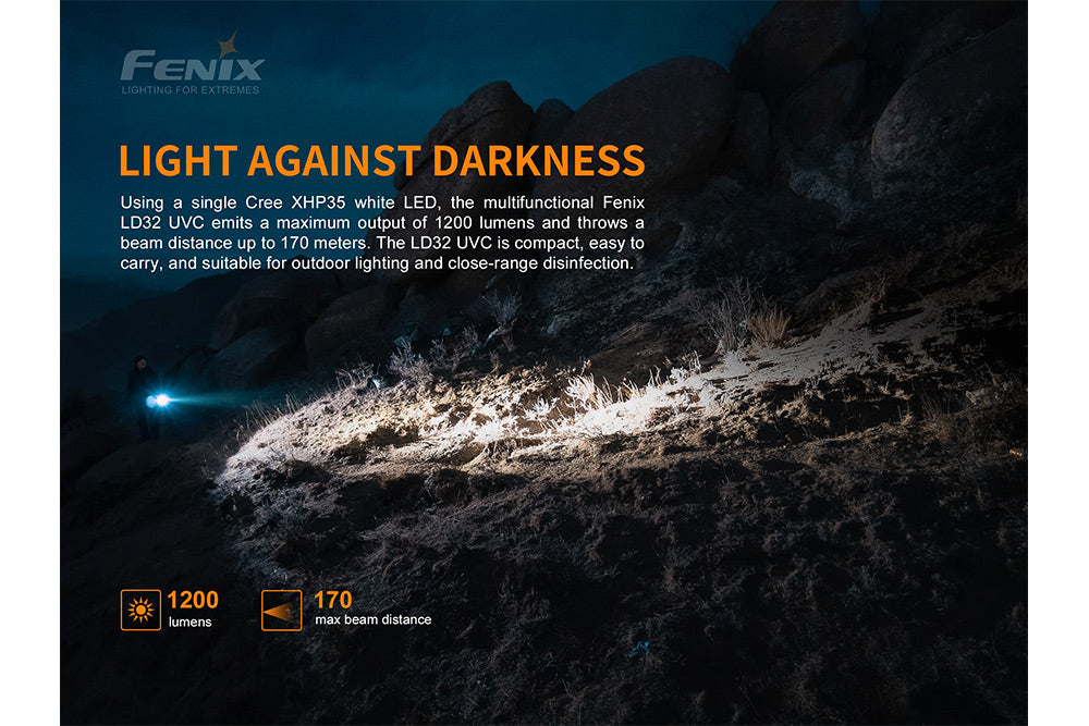 Fenix LD32 UVC Disinfection Flashlight - Portable UV Sanitizer for Home, Travel & Outdoor Use - Kills 99.9% Germs & Bacteria