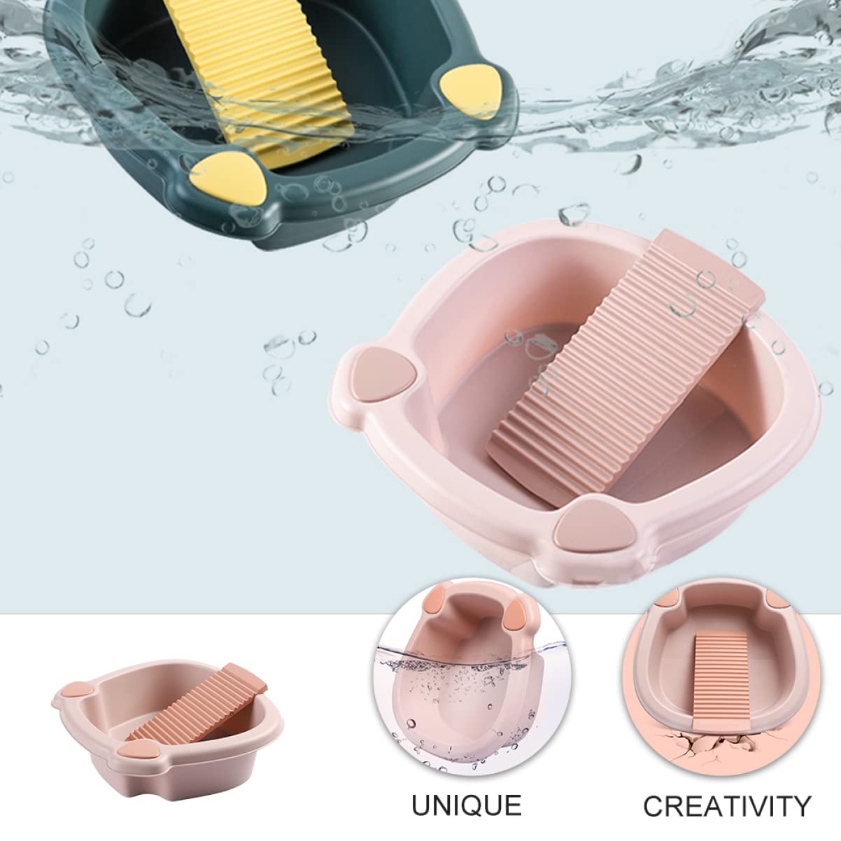 Portable Laundry Wash Basin with Scrubbing Board - Compact Hand Washing Tub for Delicate Clothes, Dormitory & Travel Use | Home, Camping & Emergency Washing Solution