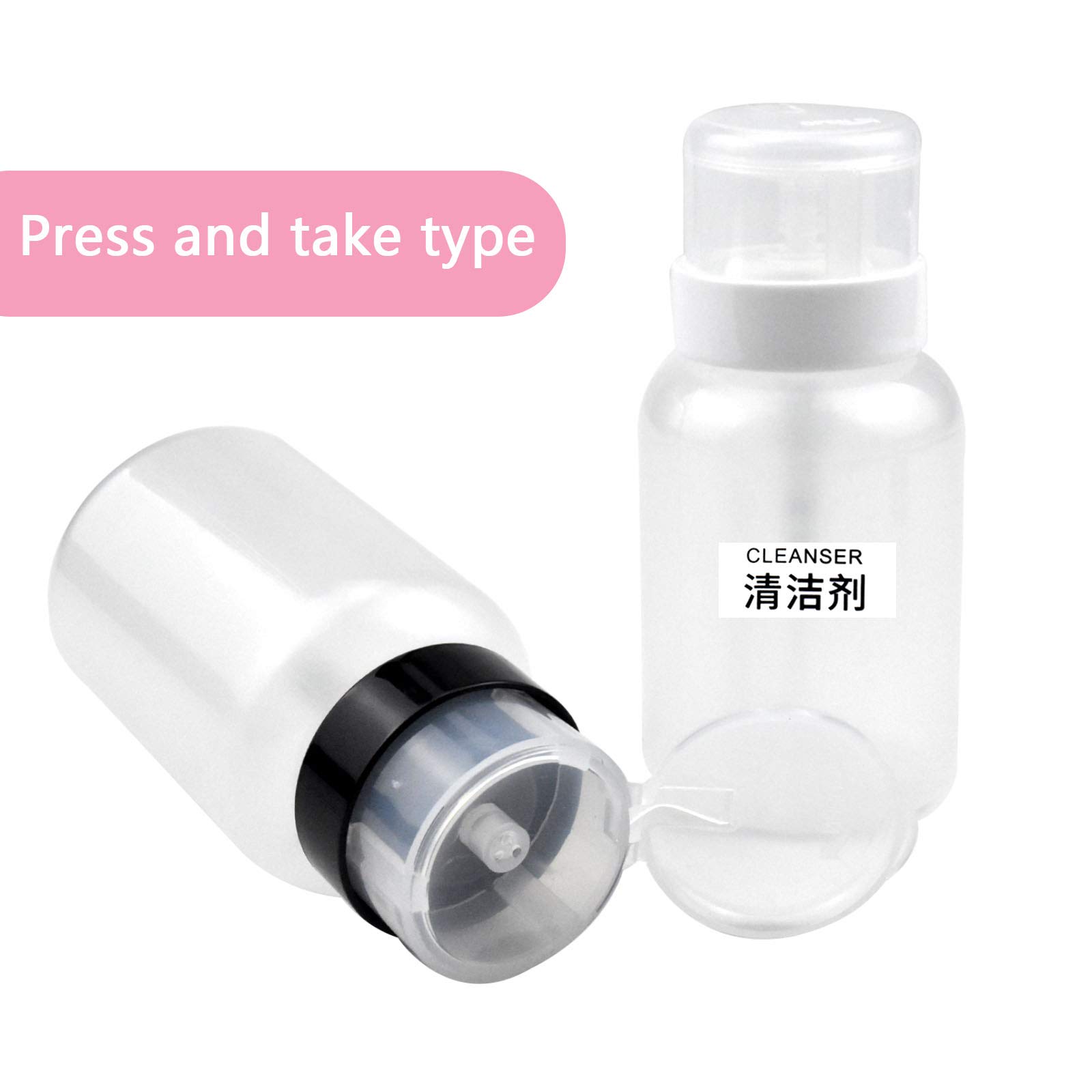 KYSUN 2 Pack 200ml Push Down Empty Bottles for Nail Art Liquid, Polish Remover & Makeup Dispenser - Black & White - Perfect for Salon, Home DIY & Professional Nail Care