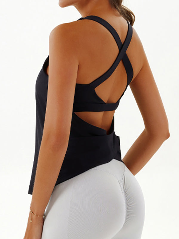 ZASUWA Women's U Neck Cross Back Hollow Out Two-in-One Tank Top - Sexy & Comfortable for Summer, Beach, and Casual Wear