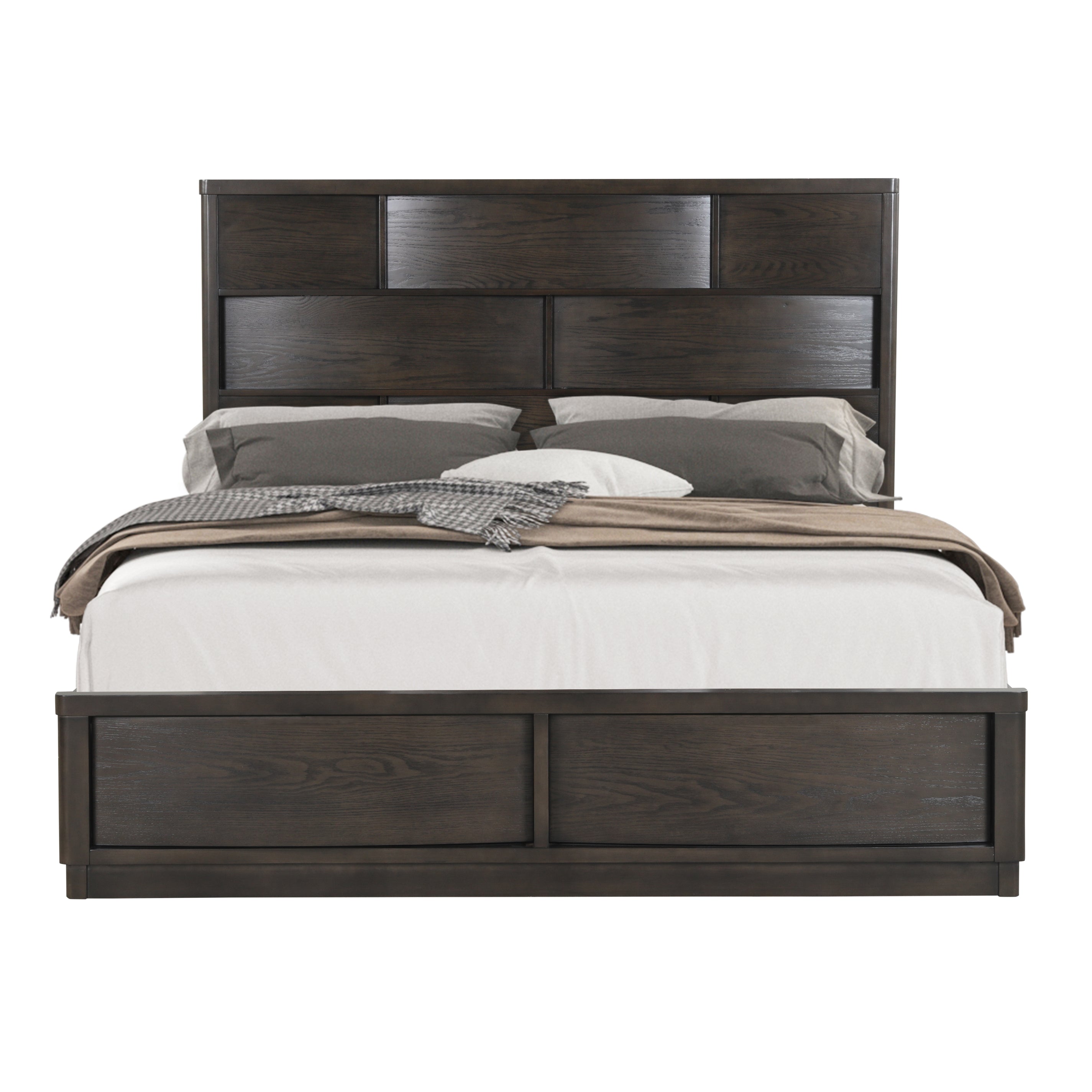 Belani Solid Wood Panel Bed Frame - Queen Size, Espresso Finish - Modern Farmhouse Bedroom Furniture for Master & Guest Rooms