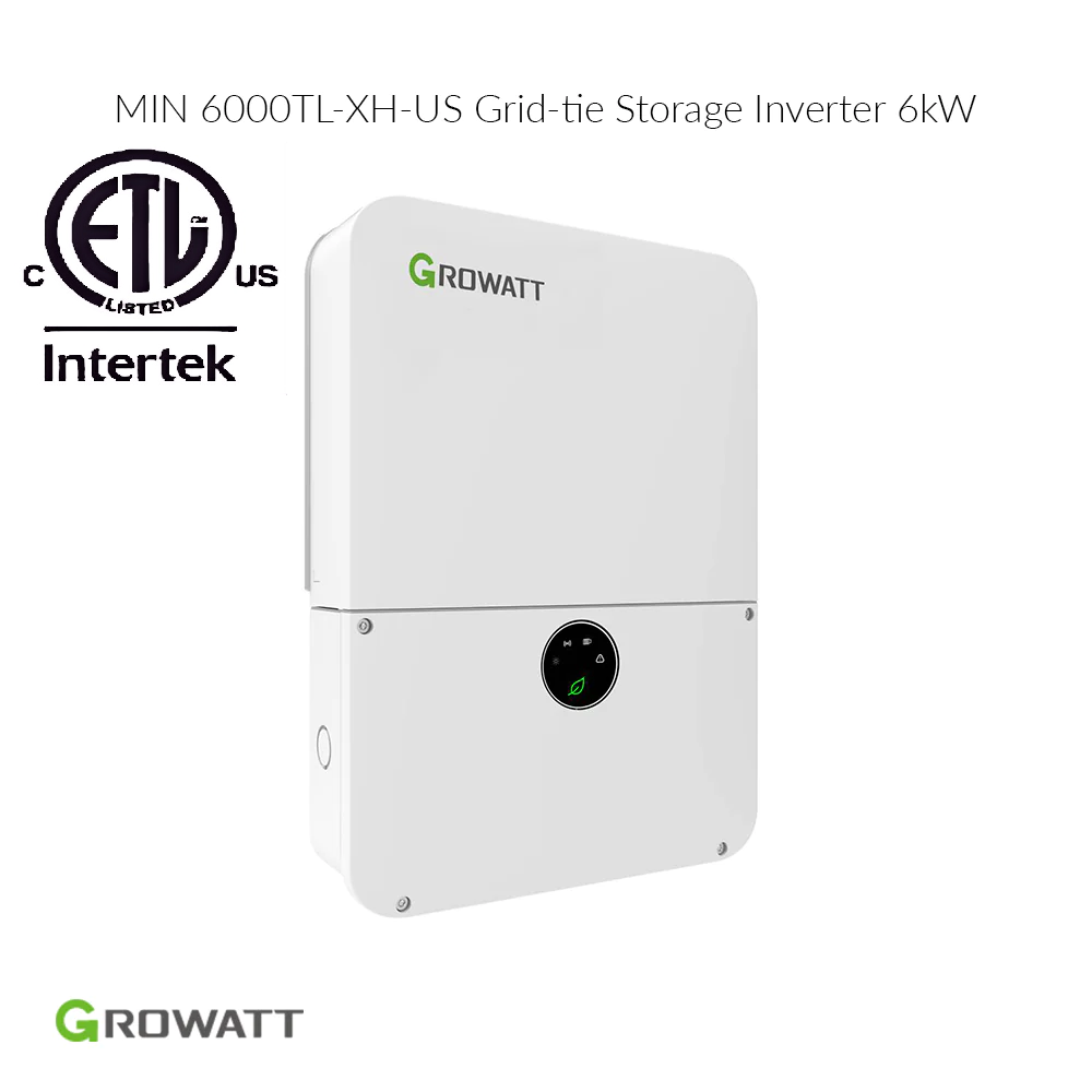 Growatt 6kW MIN 6000TL-XH US Grid-Tied Solar Inverter with Battery Storage | High-Efficiency PV System for Home & Off-Grid Use | Ideal for Residential Solar Panel Installations & Emergency Power Backup