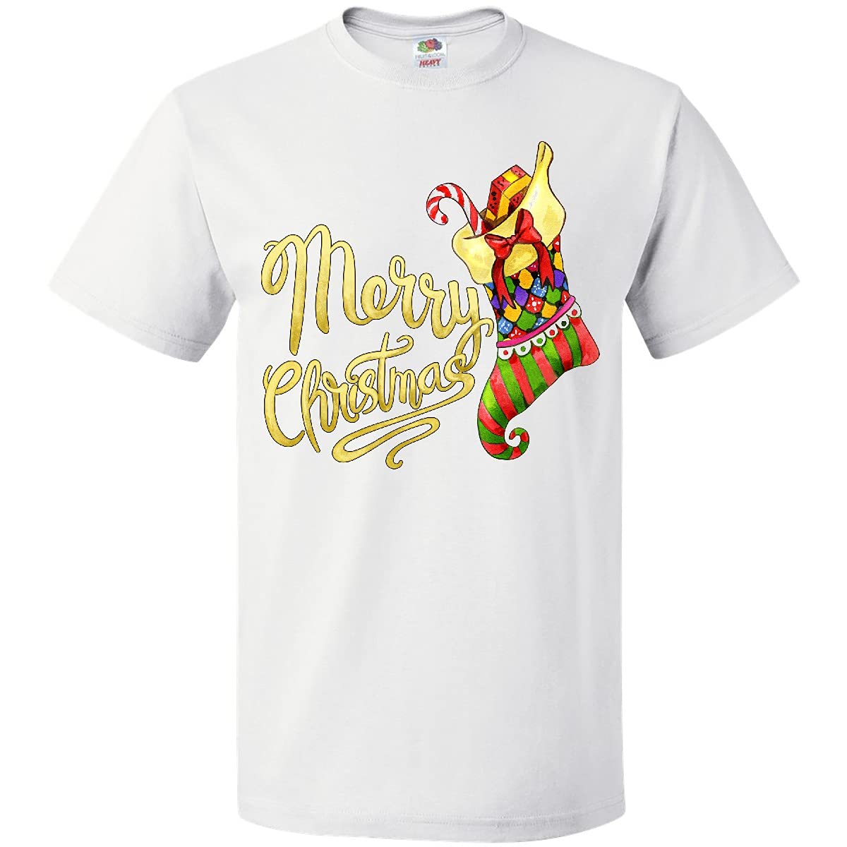 Inktastic Merry Christmas Watercolor Stocking Graphic T-Shirt for Women & Men - Holiday Party, Family Gathering & Festive Outfit