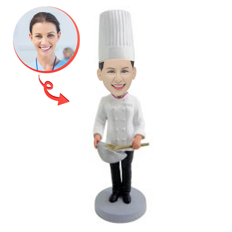 Custom Female Baker Bobblehead - Personalized Cake Chef Figurine for Birthday, Wedding, and Kitchen Decor