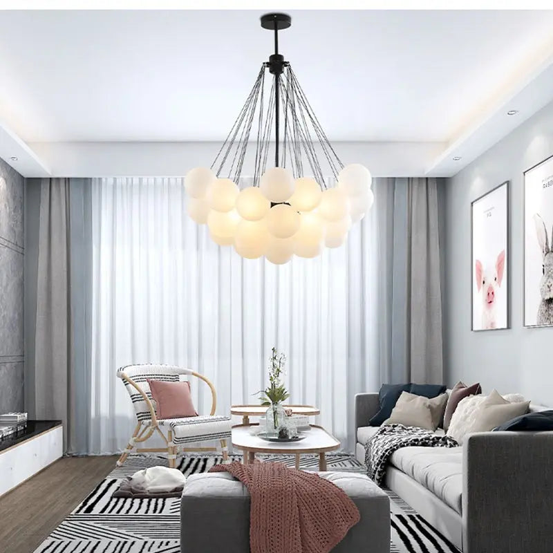 Nora White Bubble Cluster Chandelier - Modern Crystal Ceiling Light Fixture for Dining Room, Living Room & Bedroom | Elegant Lighting Decor for Home & Wedding