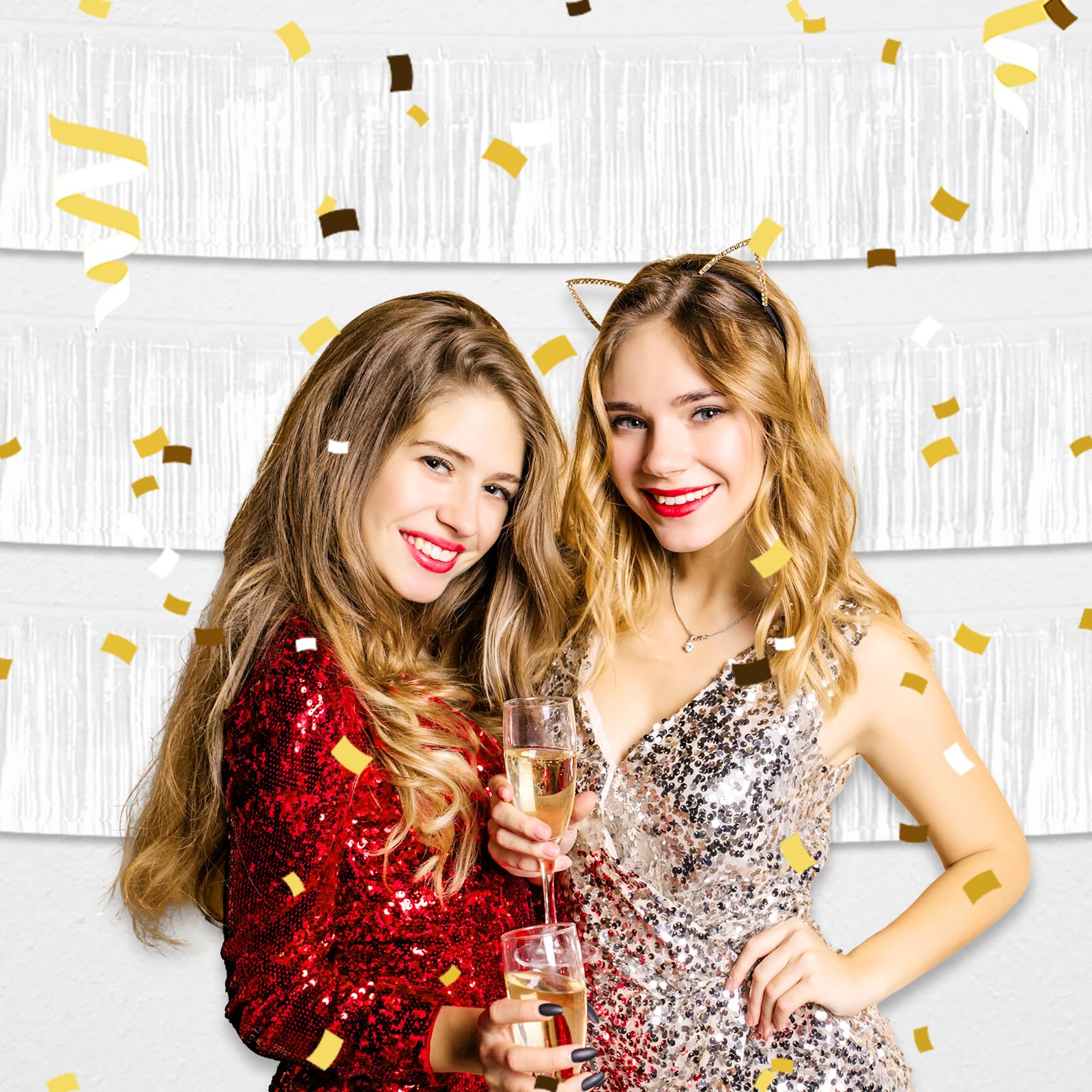 4 Pack 10 Feet White Foil Fringe Garland - Metallic Tinsel Streamers Banner for Wall Hanging, Backdrop & Party Decorations | Perfect for Weddings, Graduations, Mother's Day, Birthday Parties & Parade Floats | Great for Home, Office & Event Decor
