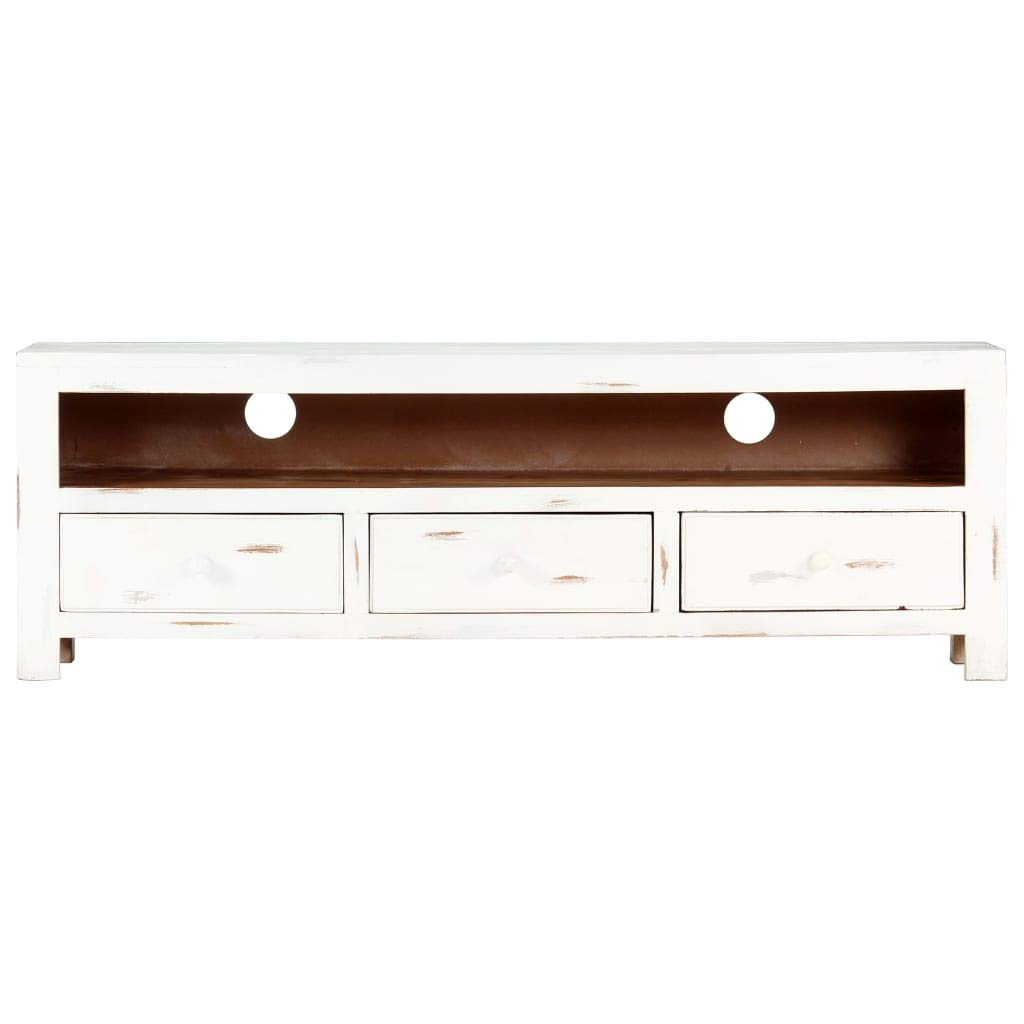 White Solid Acacia Wood TV Stand with Storage - Modern TV Console Cabinet for Living Room, Bedroom & Home Theater - vidaXL