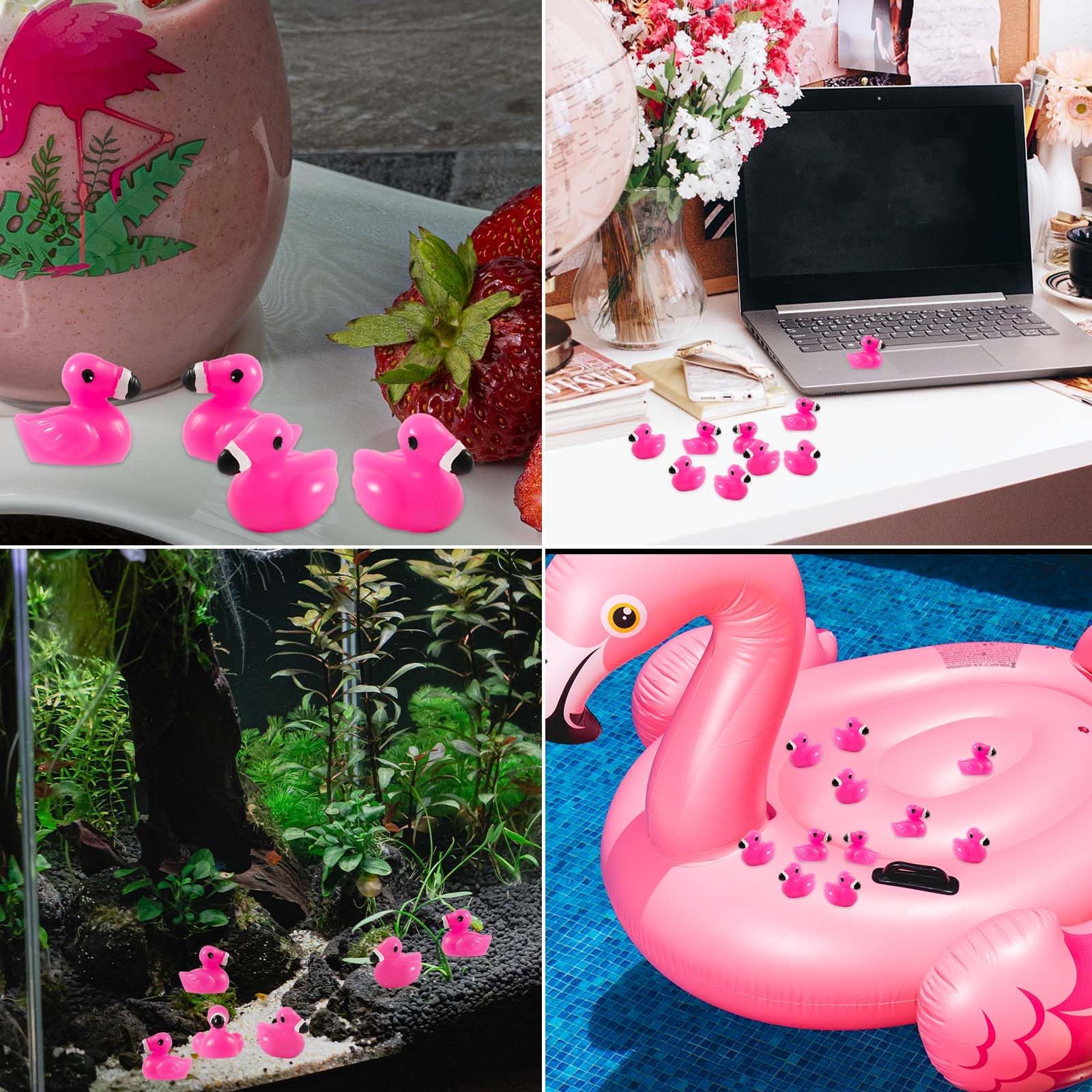100PCS Mini Flamingo Rose Resin Decorations - Small Animal Figurines for DIY Crafts, Dollhouse, Cake Toppers, Home & Garden Decor - Perfect for Party Favors, Wedding Centerpieces, and Fairy Garden Scenes