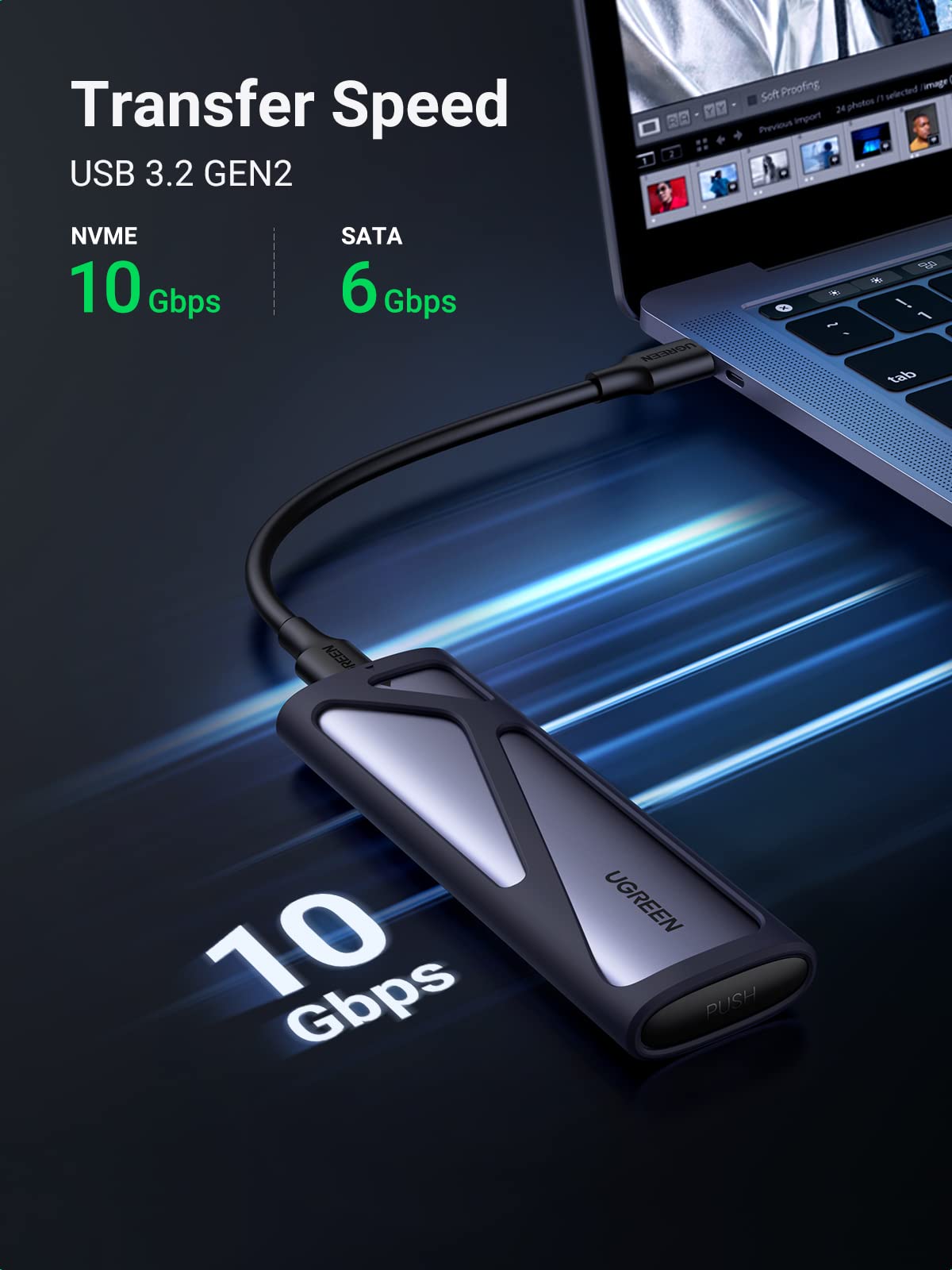 UGREEN 10Gbps USB 3.2 Gen 2 M.2 NVMe/SATA SSD Enclosure - External Hard Drive Case for NVMe & SATA SSDs up to 2TB - Perfect for Data Backup, Gaming Storage & Professional Workstations