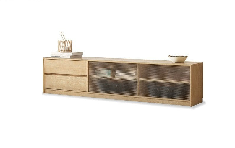 Solid Oak Wood TV Stand with Storage - Modern Entertainment Center for Living Room, Bedroom & Home Theater