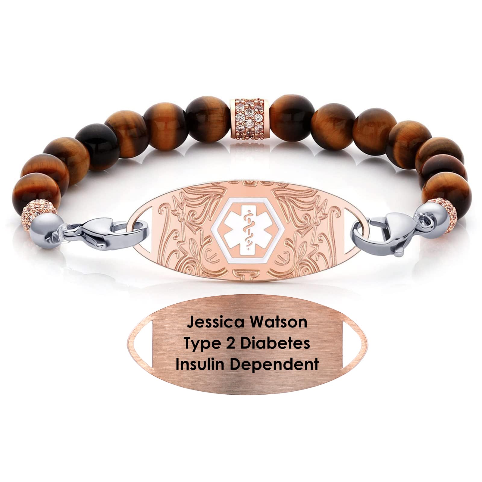 Personalized Medical Alert Bracelets for Women & Men - Free Engraving, Interchangeable Beaded Chain with Stainless Steel ID Tags - Emergency Medical ID Jewelry for Diabetes, Allergies & Heart Conditions (Ideal for Daily Wear, Travel & Outdoor Activities)
