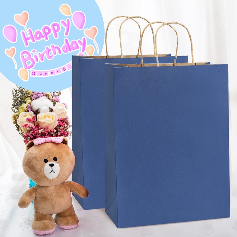 BagDream 10x5x13 Inch Kraft Paper Gift Bags with Handles - 25 Pack Navy Blue Recycled Shopping Bags for Retail, Party Favors & Merchandise | Eco-Friendly Packaging for Weddings, Birthdays & Store Displays